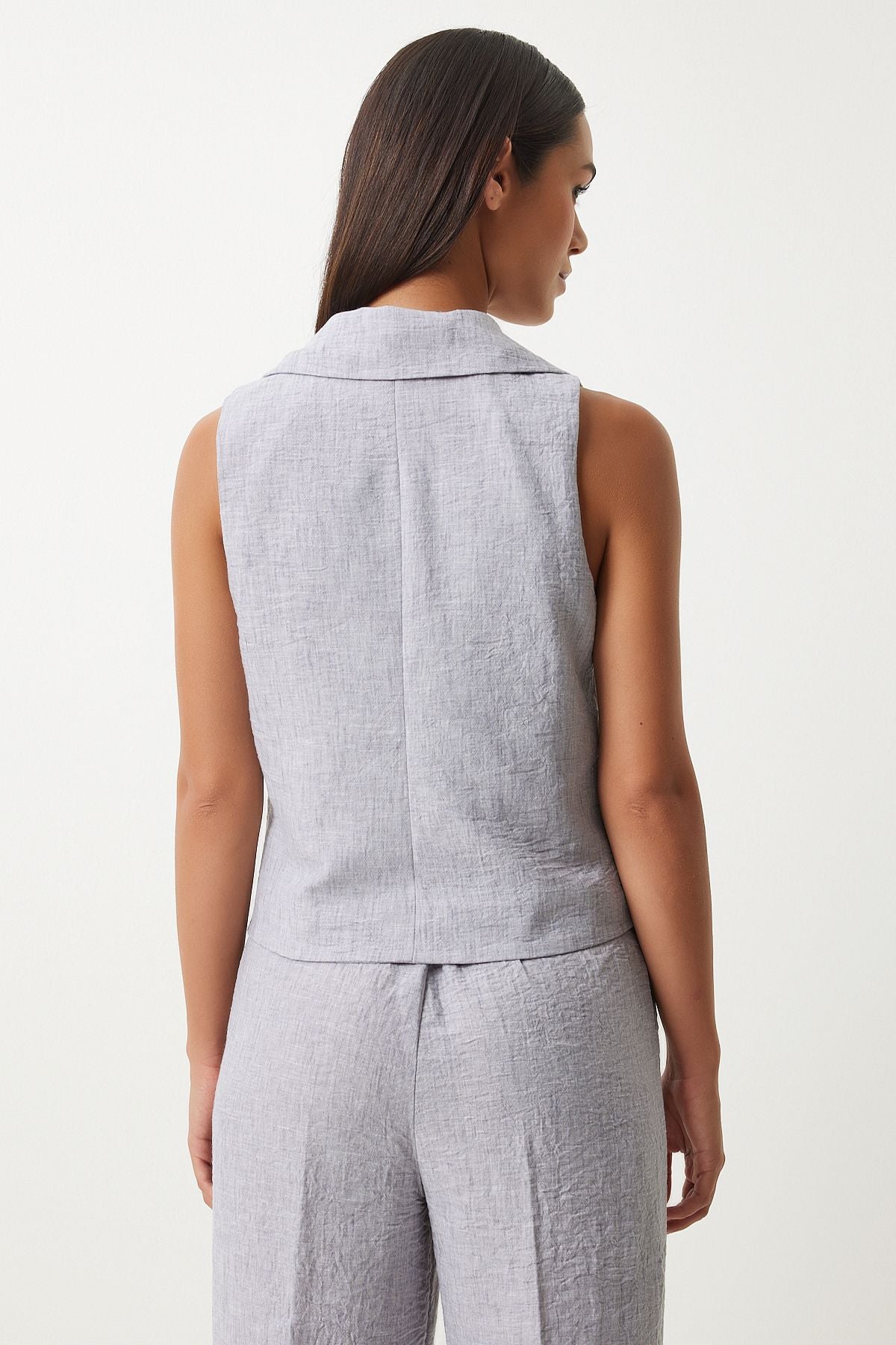 Women's Gray Shawl Yaka Vest Pants Set FN03231