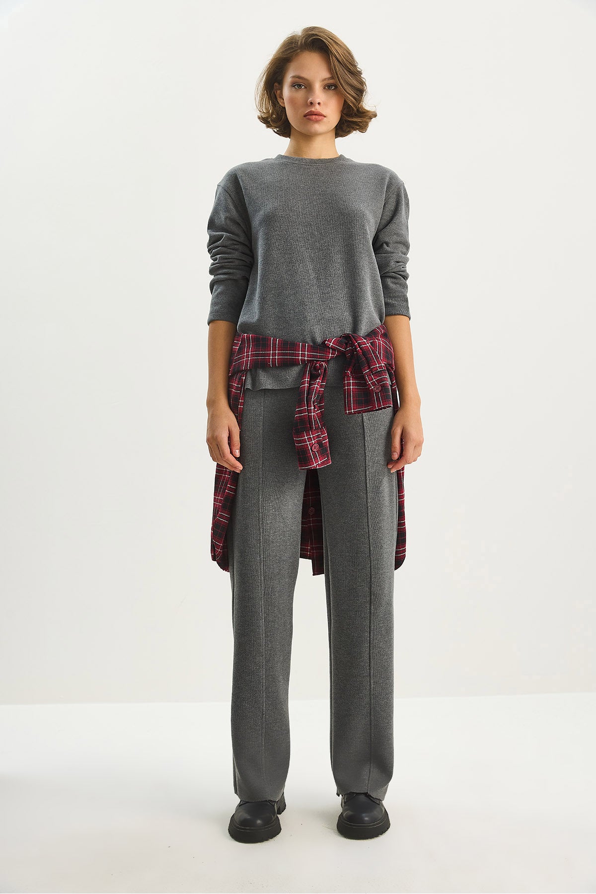 Women's Comfortable Cut Top Ribbed Elastic Waist Trousers Thessaloniki Suit 8432 60283603