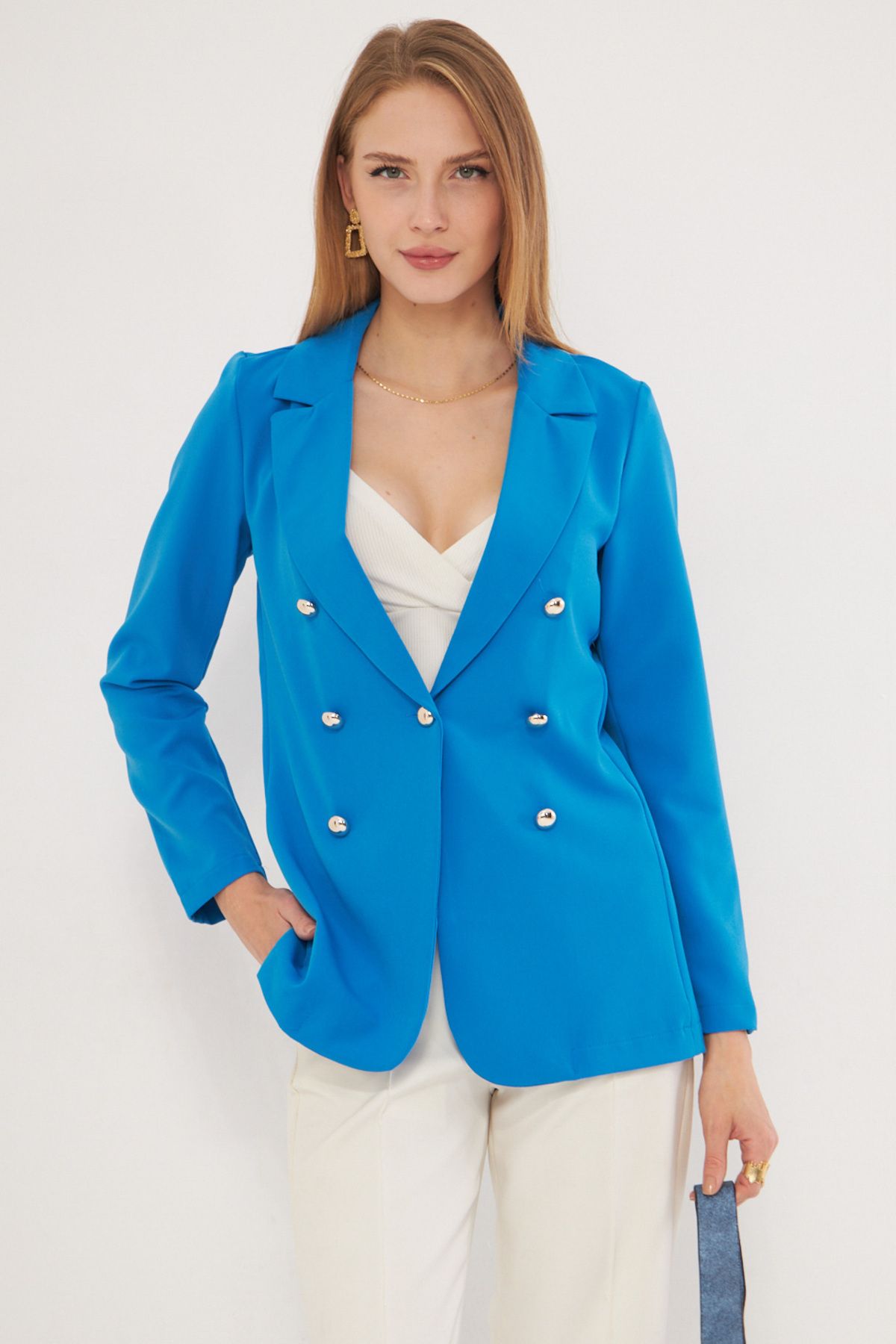 Women's Blue Buttoned Jacket ARM-20K001151