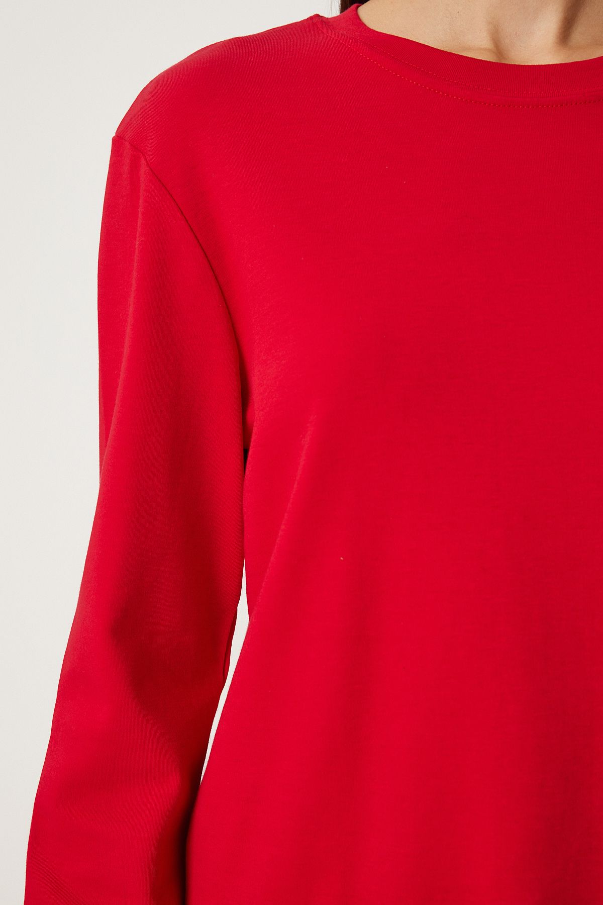Woman Red Cotton Basic Knitting Blouse NJ00155