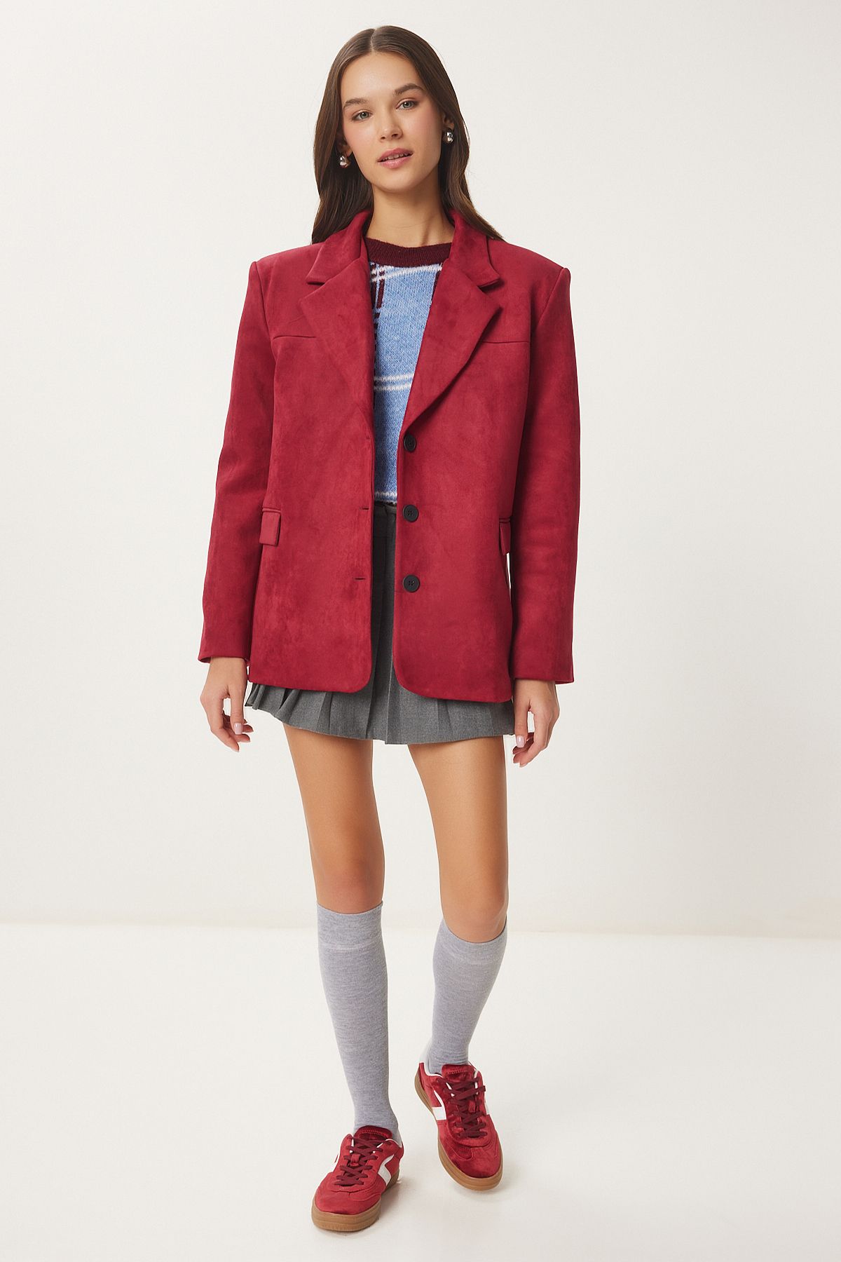 Female Bordeaux Premium Suede Blazer Jacket FN03443