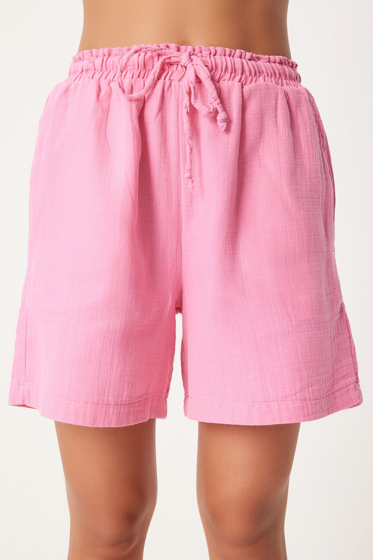 Female pink pocket muslin shorts MX00168
