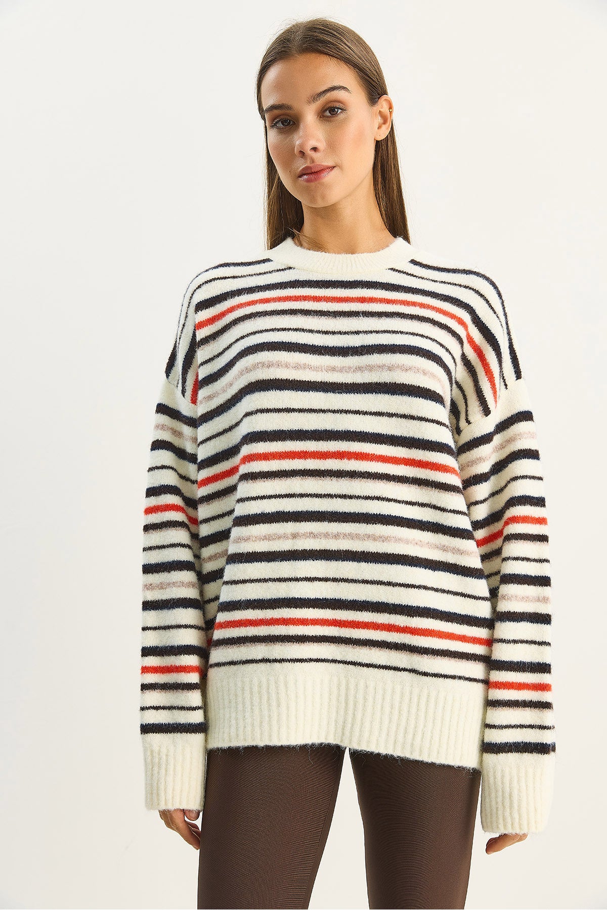 Women's Crew Neck Striped Oversize Knitwear Sweater 2524 60283680