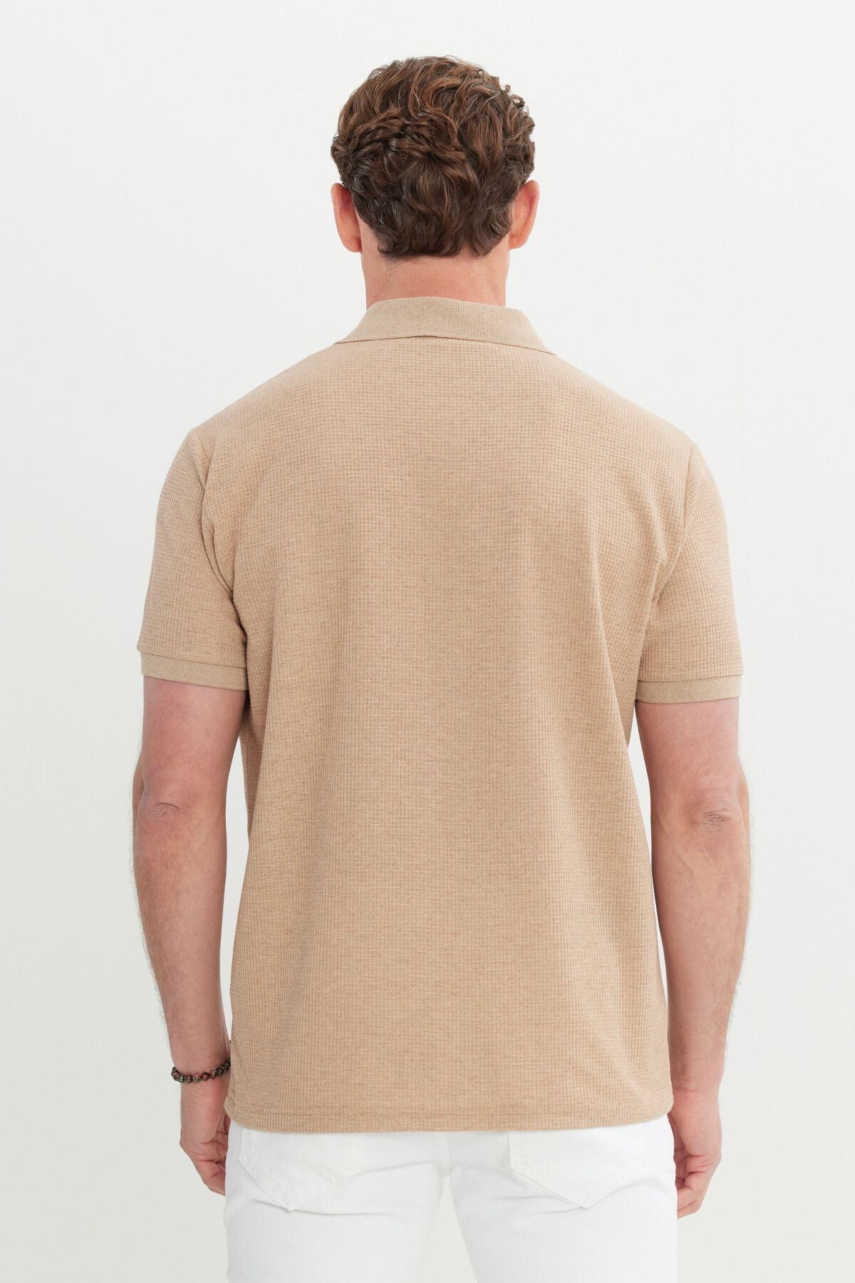 Men's Beige Cotton Standard Fit Normal Cut Patterned Polo Yaka T -shirt