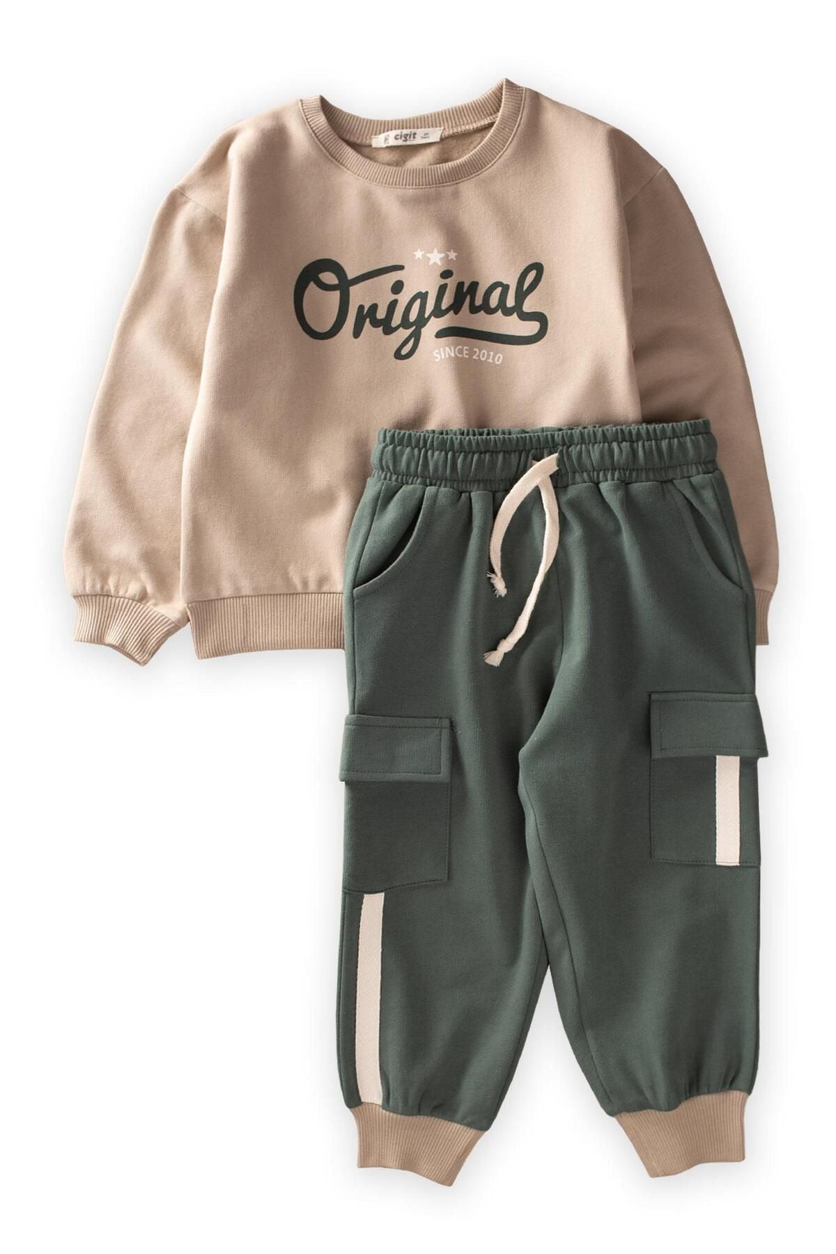 Original Printed Cargo Pants Sweatshirt Set 2-10 Age Vizon