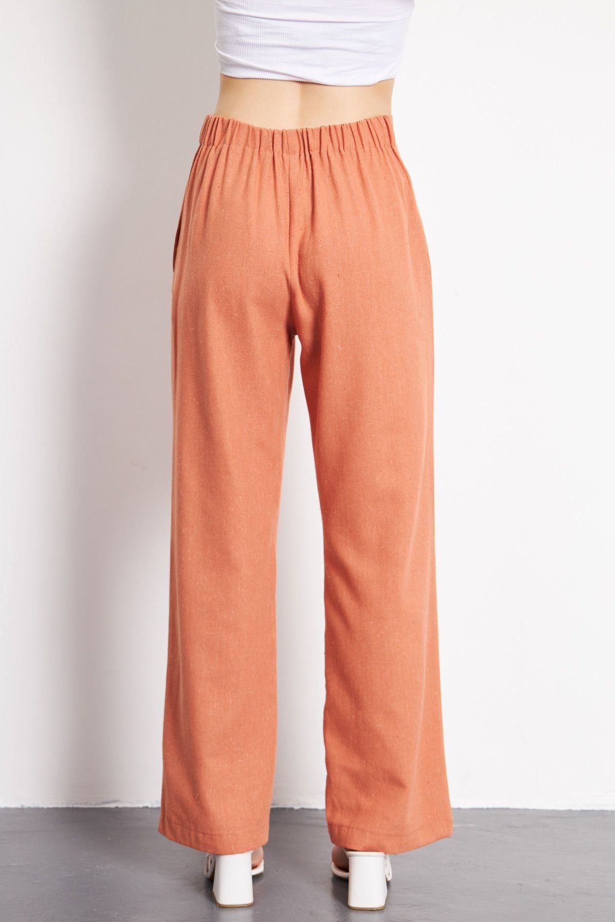 PALAZZO pants with female salmon linen-looking pocket ARM-24Y001070