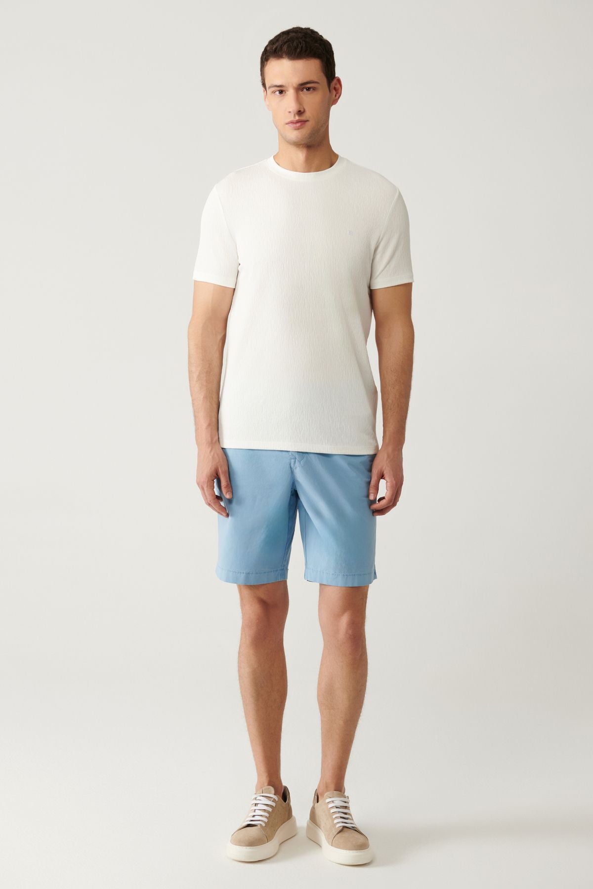 Men's white bike collar jacquard cotton T-shirt A41y1322