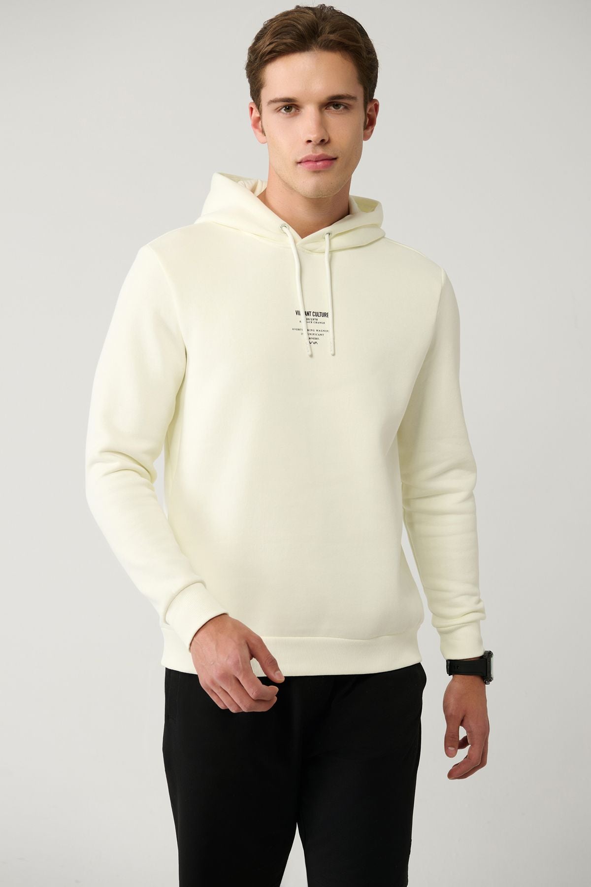 Men's Ecru Hooded Shadon Sweatshirt A41y1247