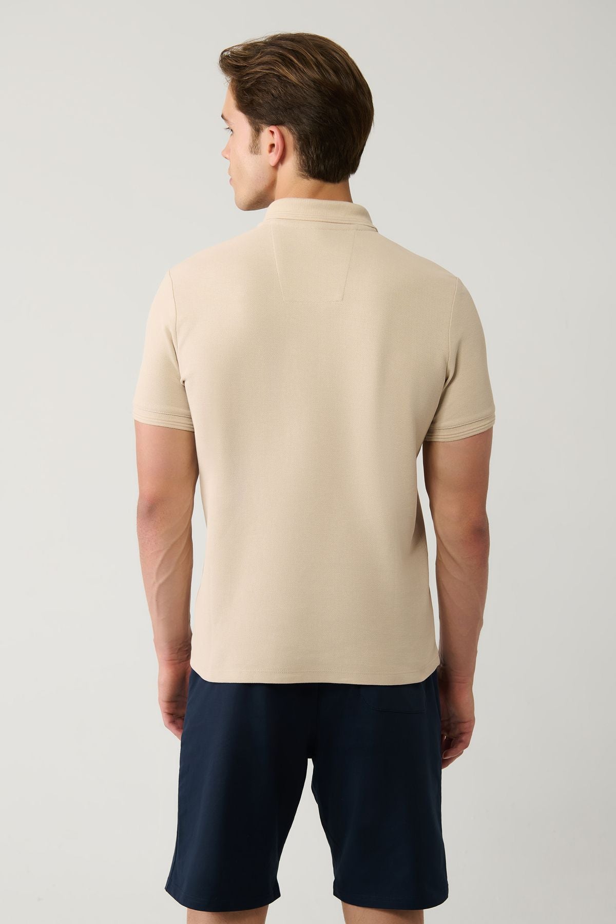 Men's Beige 100 %Cotton Fast Drying Polo Yaka T-shirt B001032