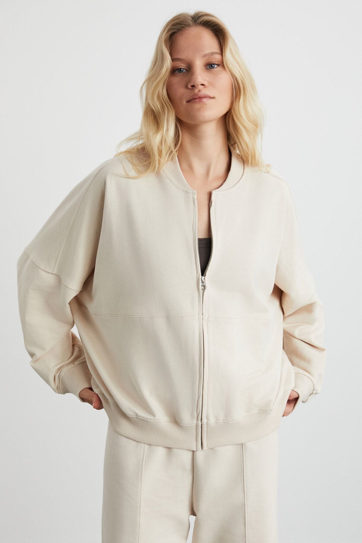 ROBINS Female Beige Bomber Jacket