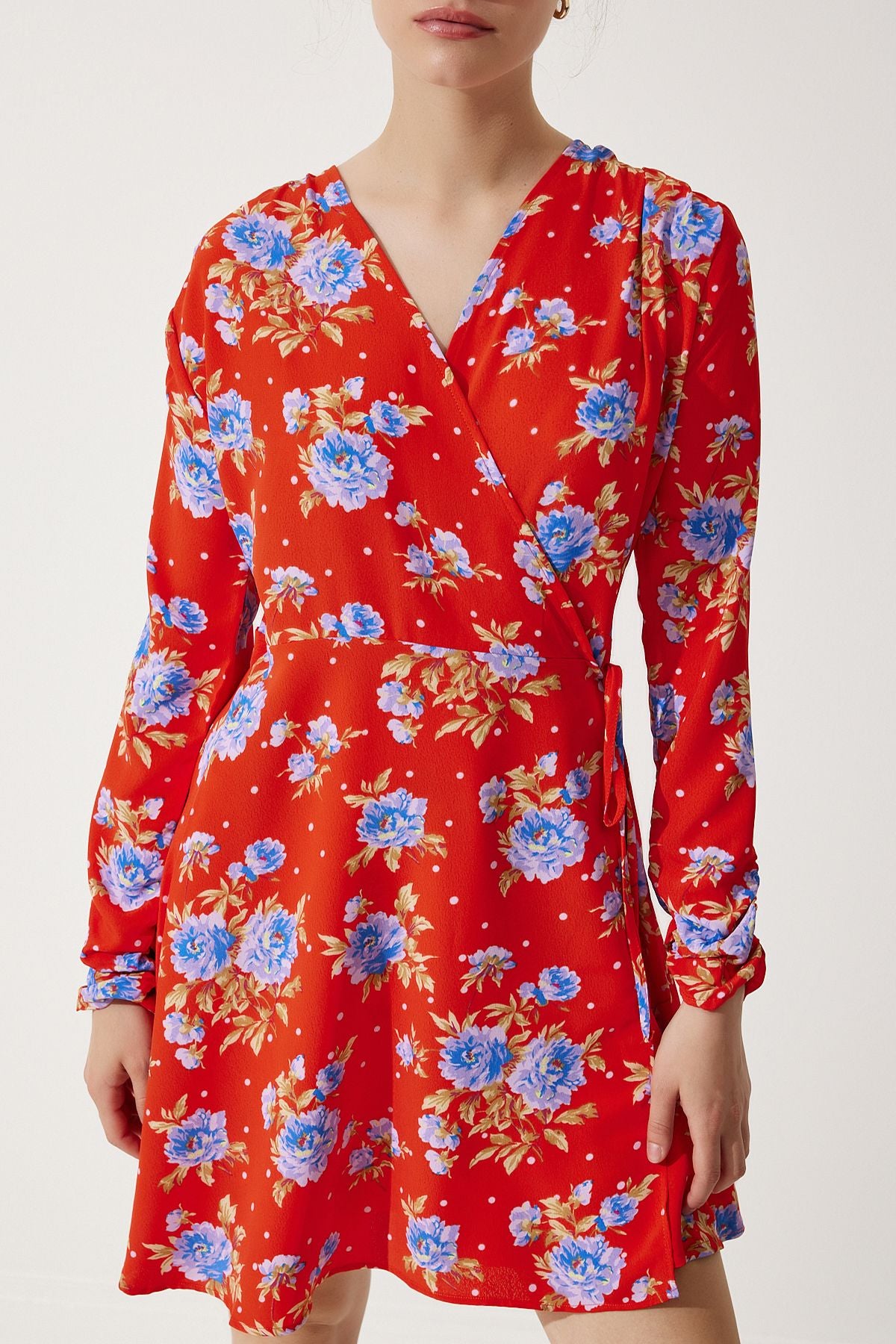 Woman Red Flower Mini Anvelop Chiffon Dress UB00274