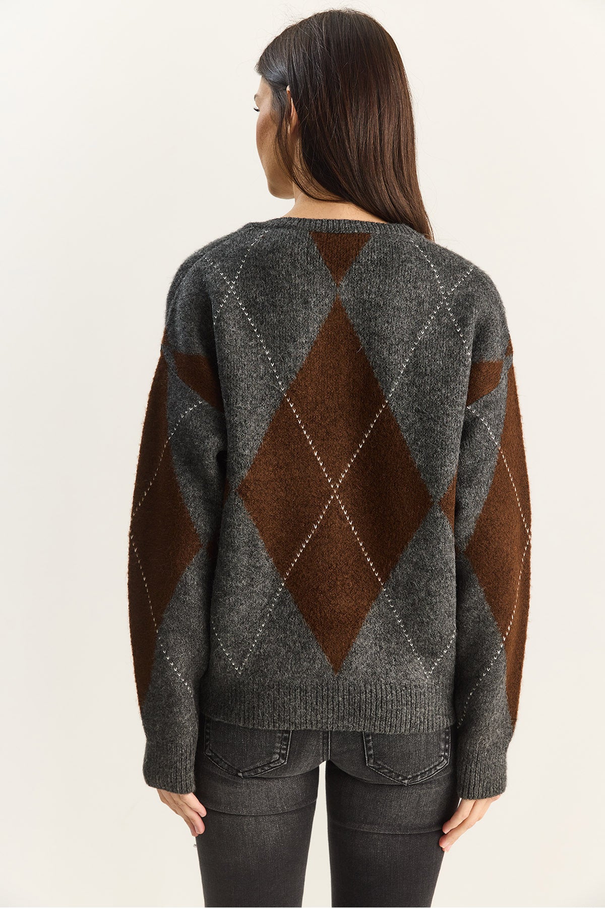 Women's 11 Buttons Diamond Patterned Basic Knitwear Sweater 20251089