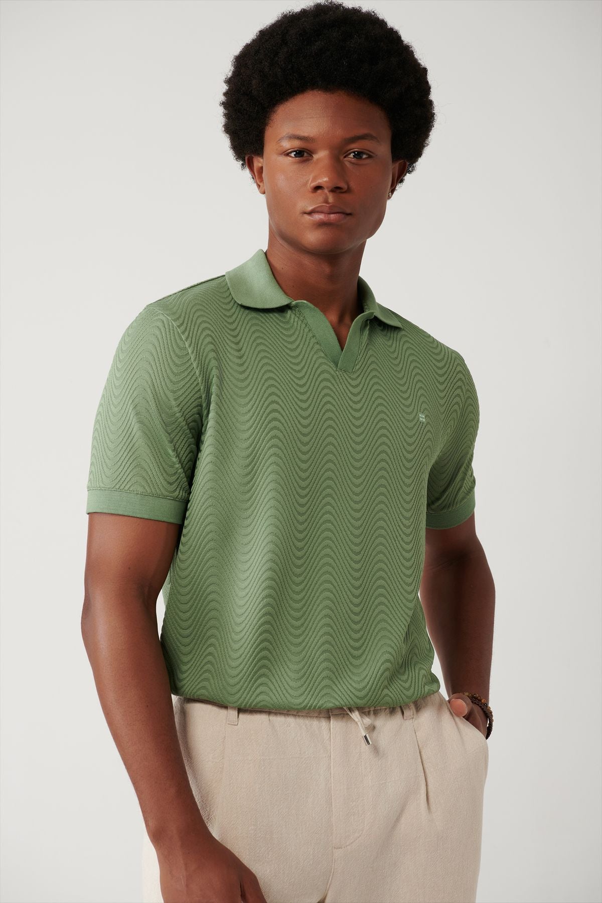 Men's Water Green Apjja Yaka Jacquard T-shirt A41y1068