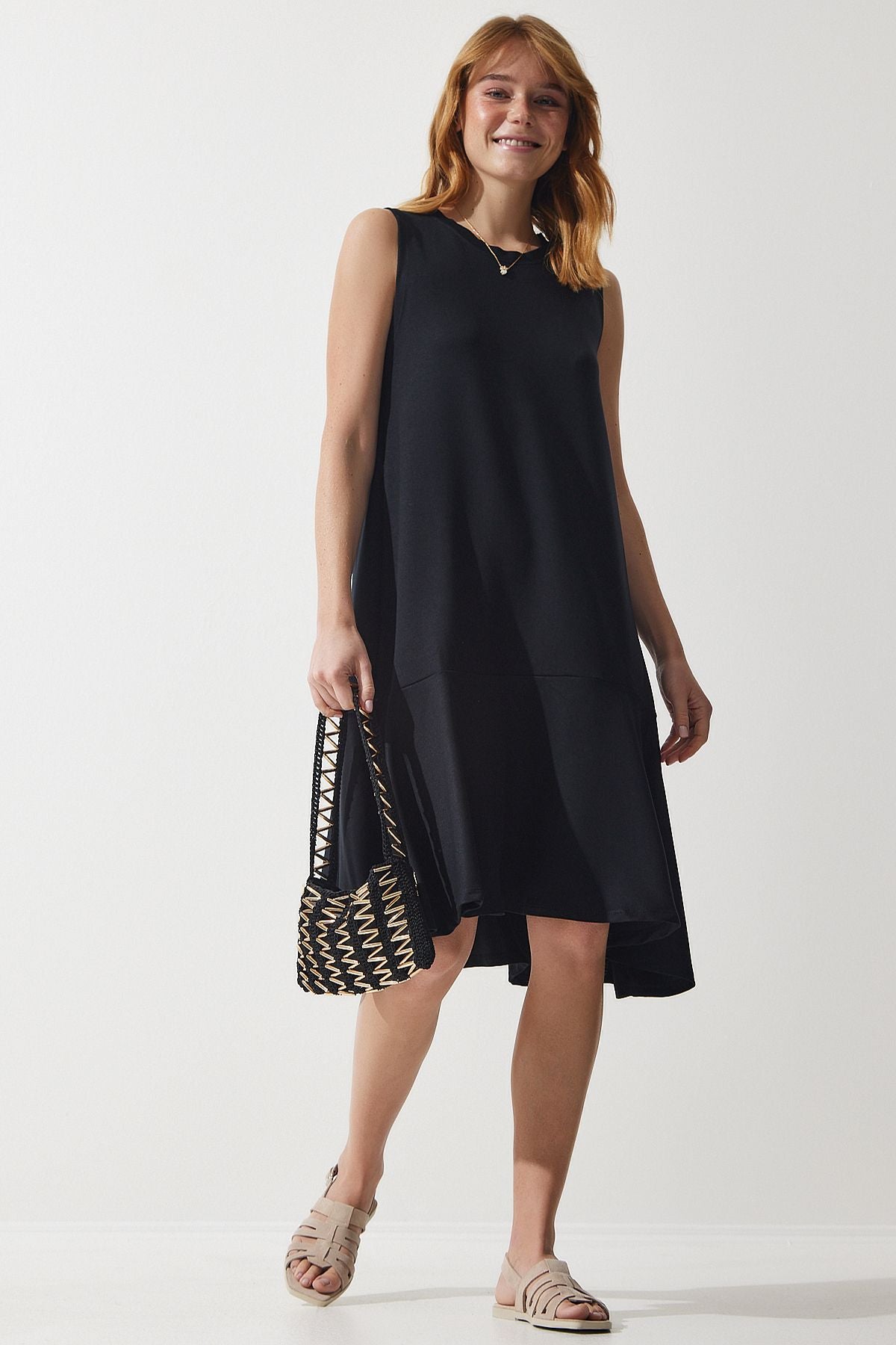 Female black bike collar knitted flyer bell dress BF00089