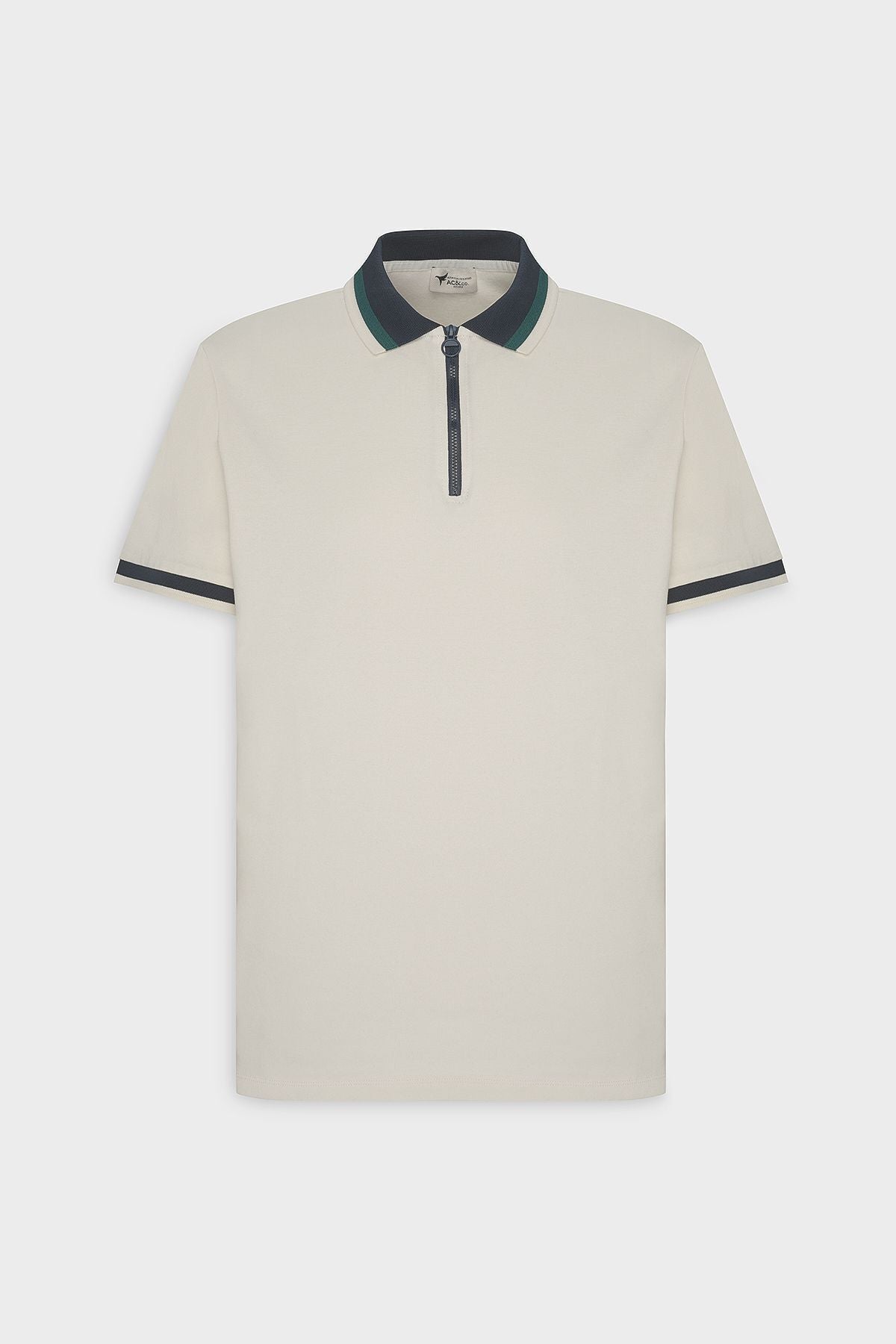 Men's Ecru Lacı Regular Fit Casual Cut Polo Yaka 100 %Cotton T -shirt