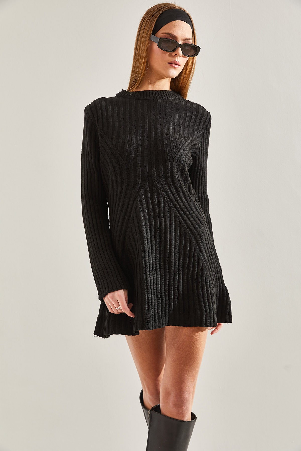Women's Crew Neck Ribbed Mini Knitwear Dress 85001022