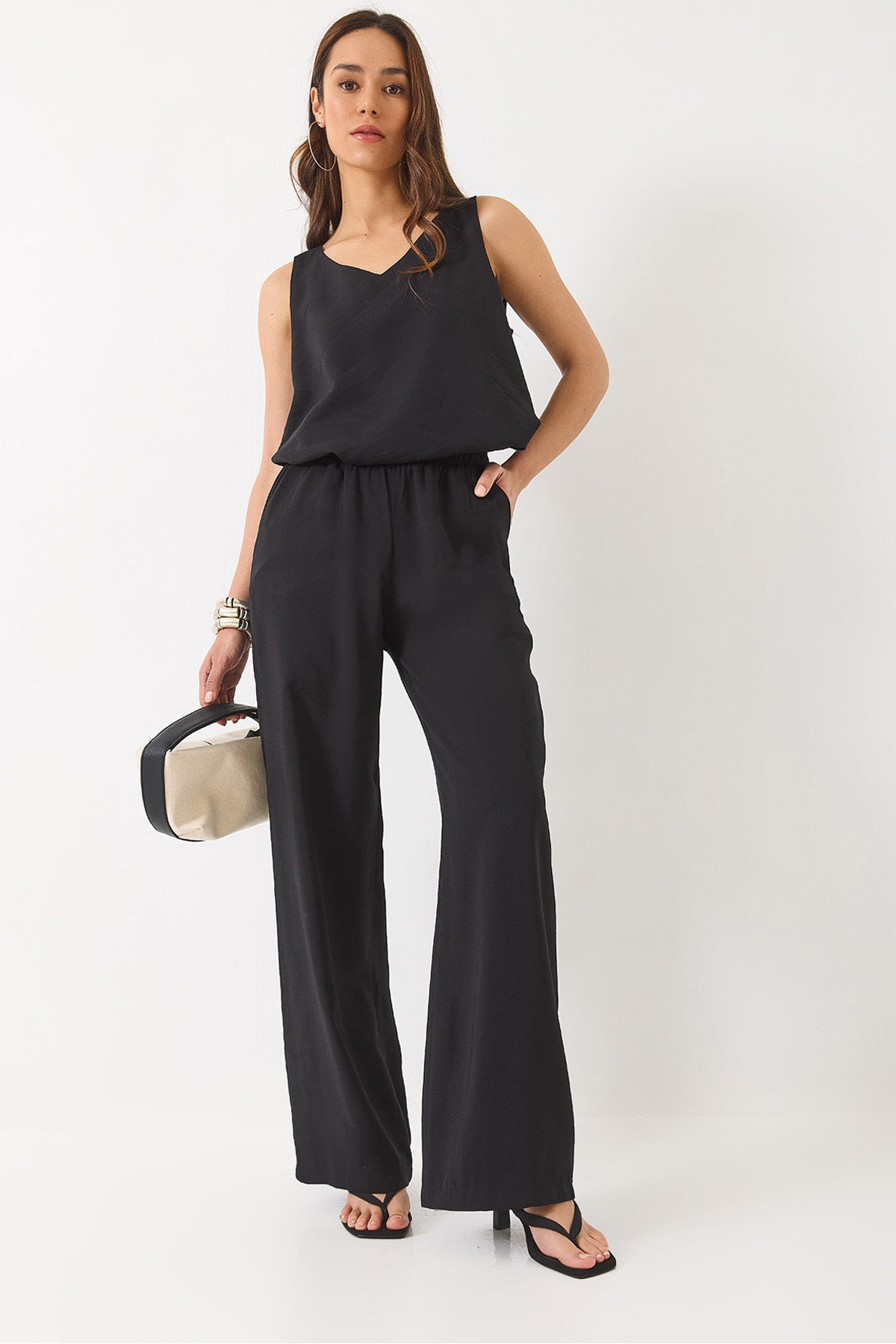 Women's V-Neck Strap Blouse Palazzo Trousers Bottom-Top Set 3142 60283115