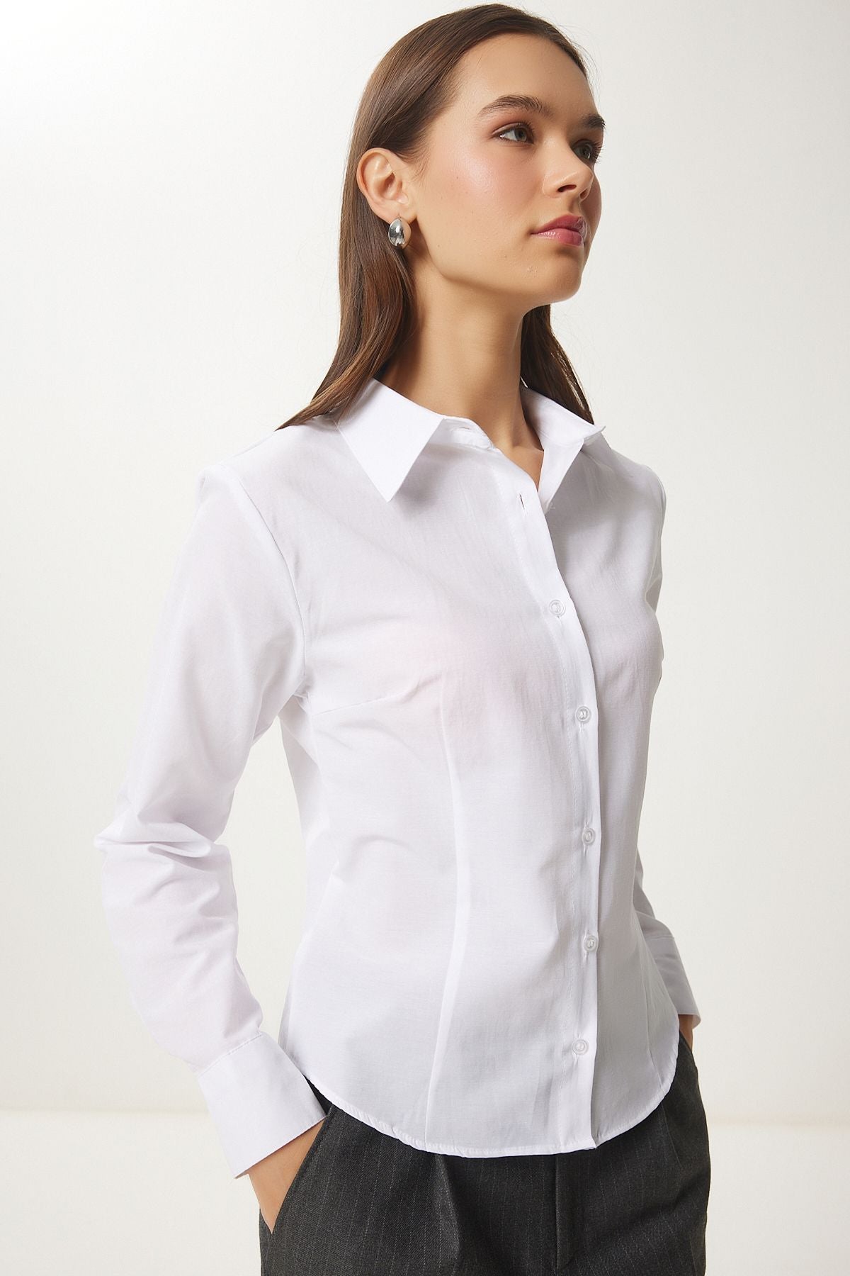 Woman White button Basic Shirt RQ00001