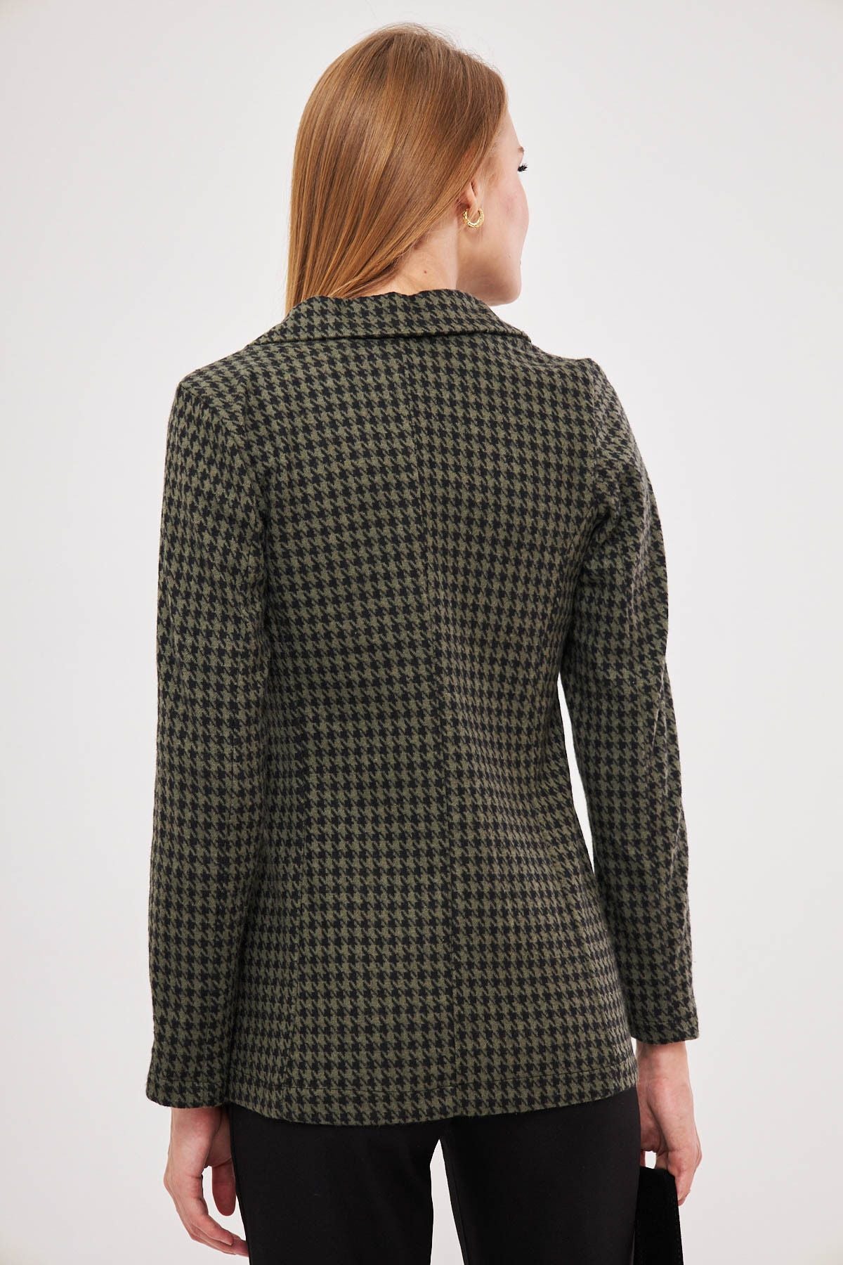 Female Khaki Kazayağı Pattern Single button Jacket ARM-20K001121