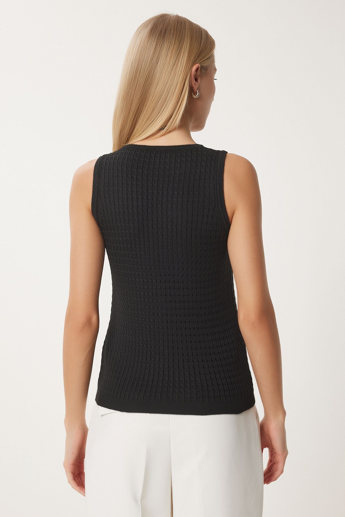 Female black braided knitwear blouse FN03313