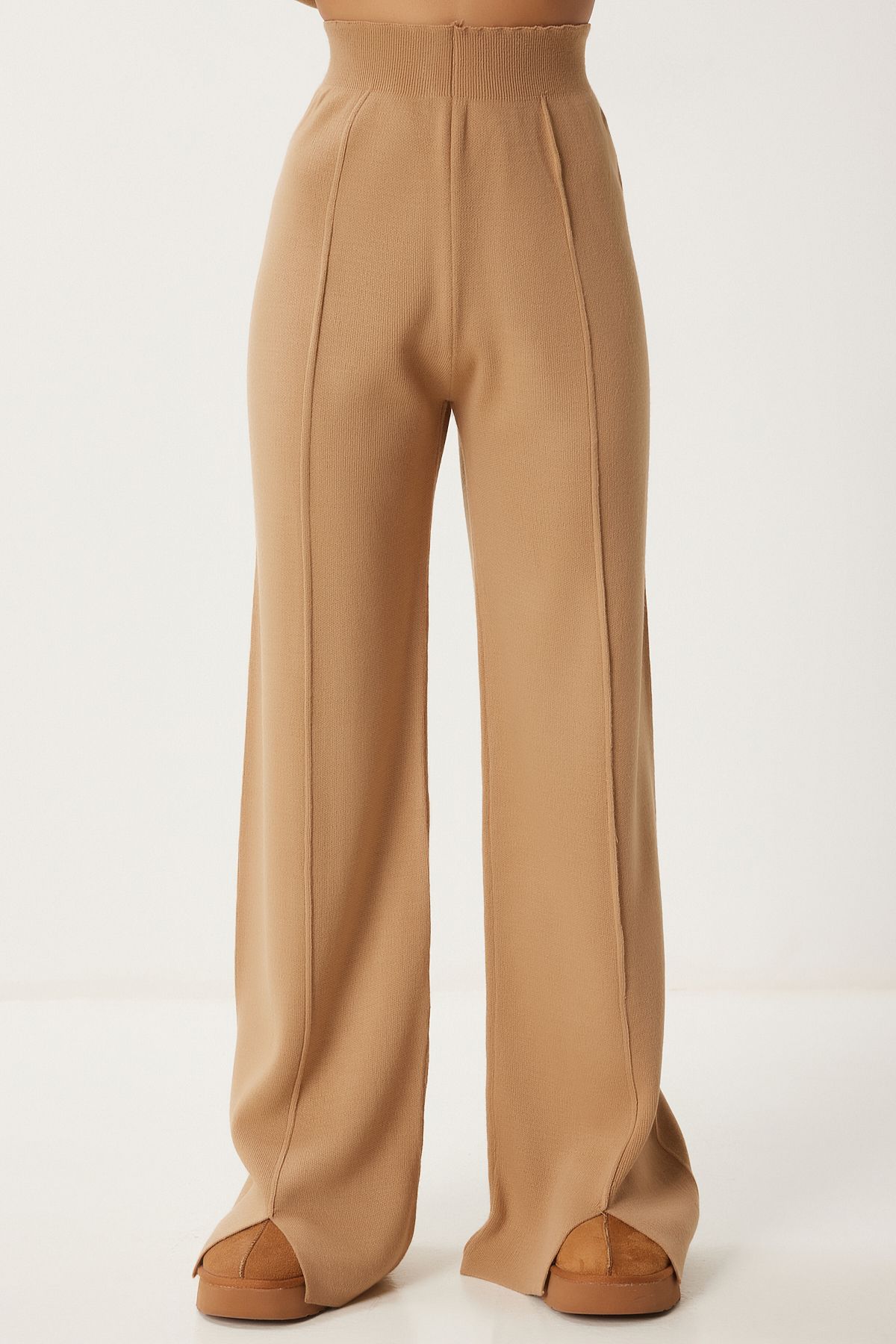 Female mink color stylish knitwear sweater pants set