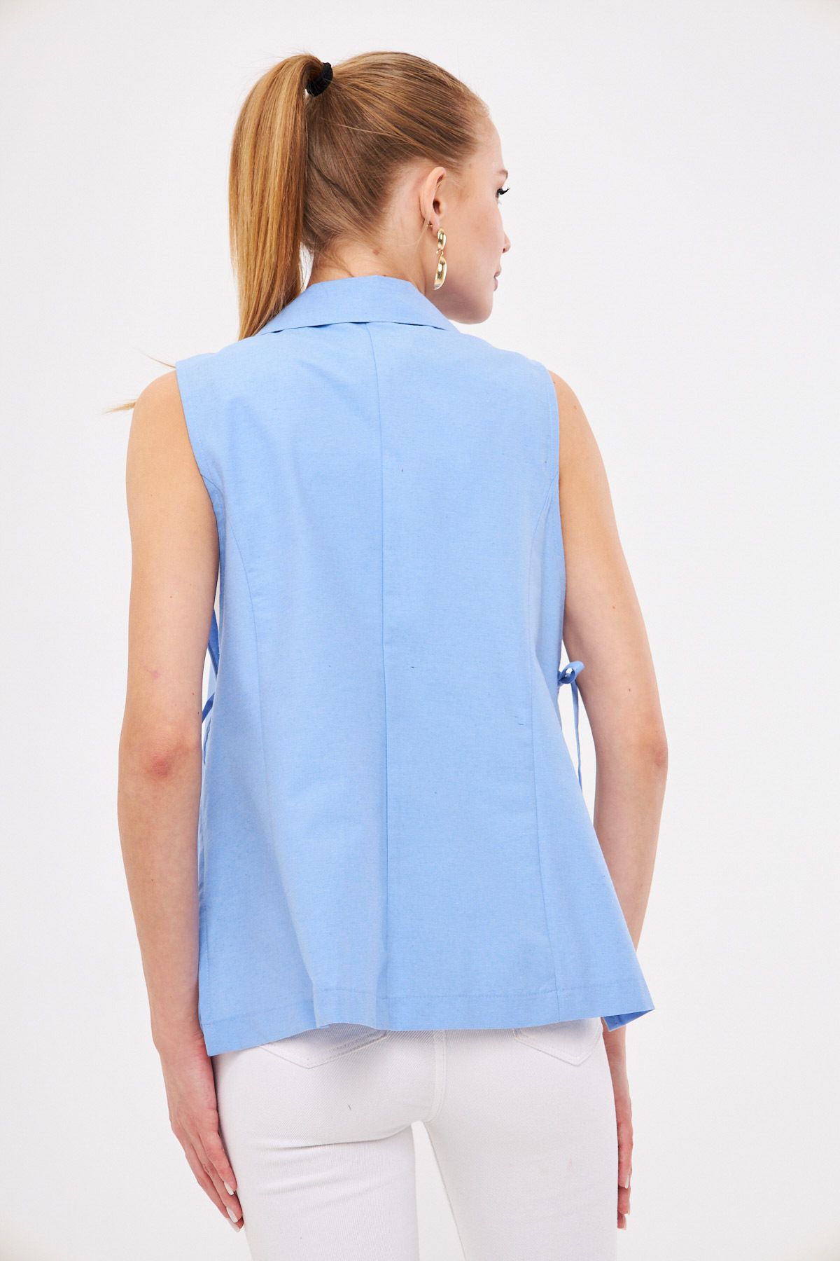 Female Baby Blue Men's Neckline Vest on Side Arm-25k001007