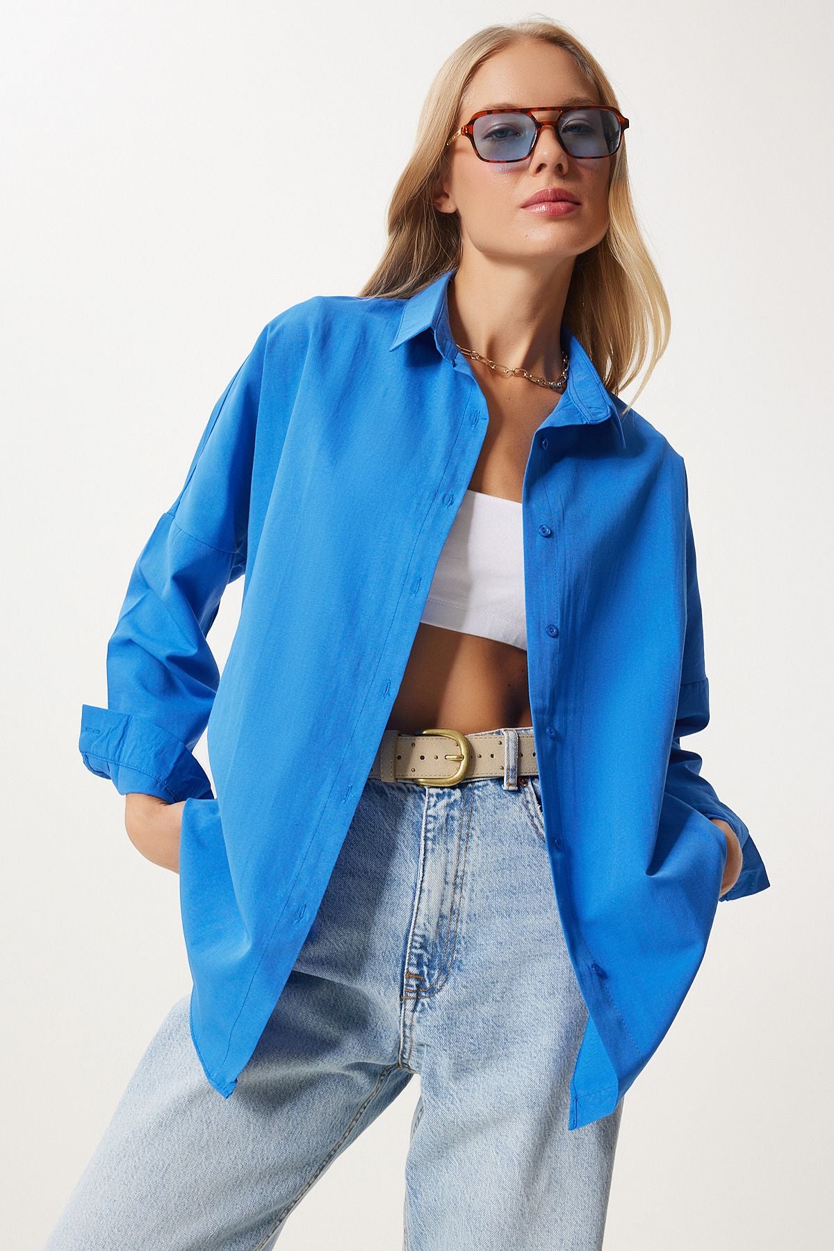 Woman Live Blue Oversize Long Basic Shirt DD00842