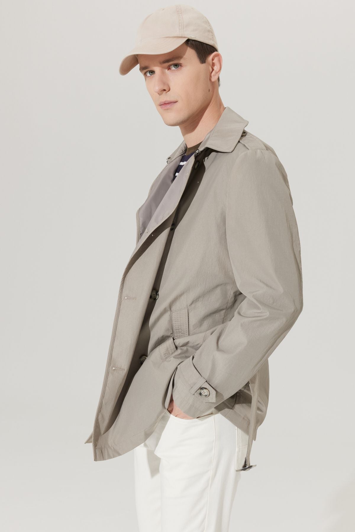 Men's Beige Standard Fit Normal Cutting Trench coat