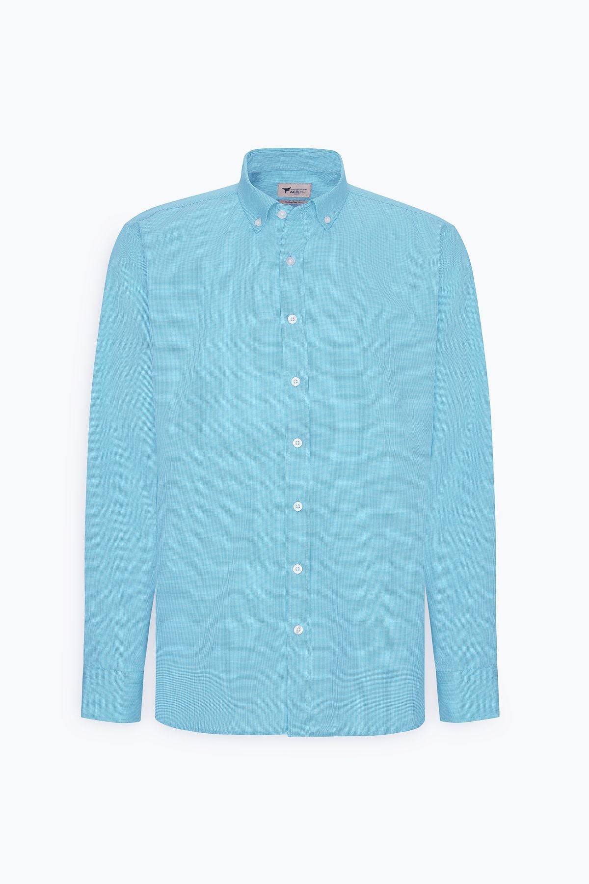 Men's turquoise cotton comfort fit comfortable cut hidden button collar checkered shirt