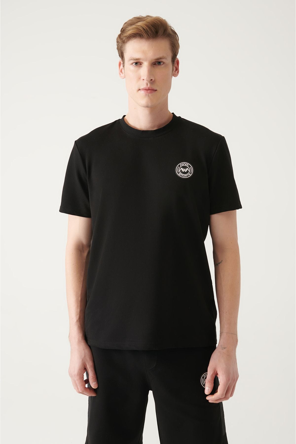 Men's Black Bicycle Collar Printed Cotton T-Shirt A31y1006
