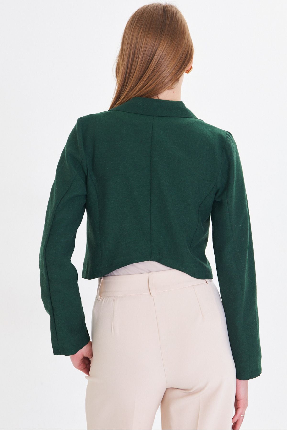 Female emerald single button crop jacket ARM-23Y001064