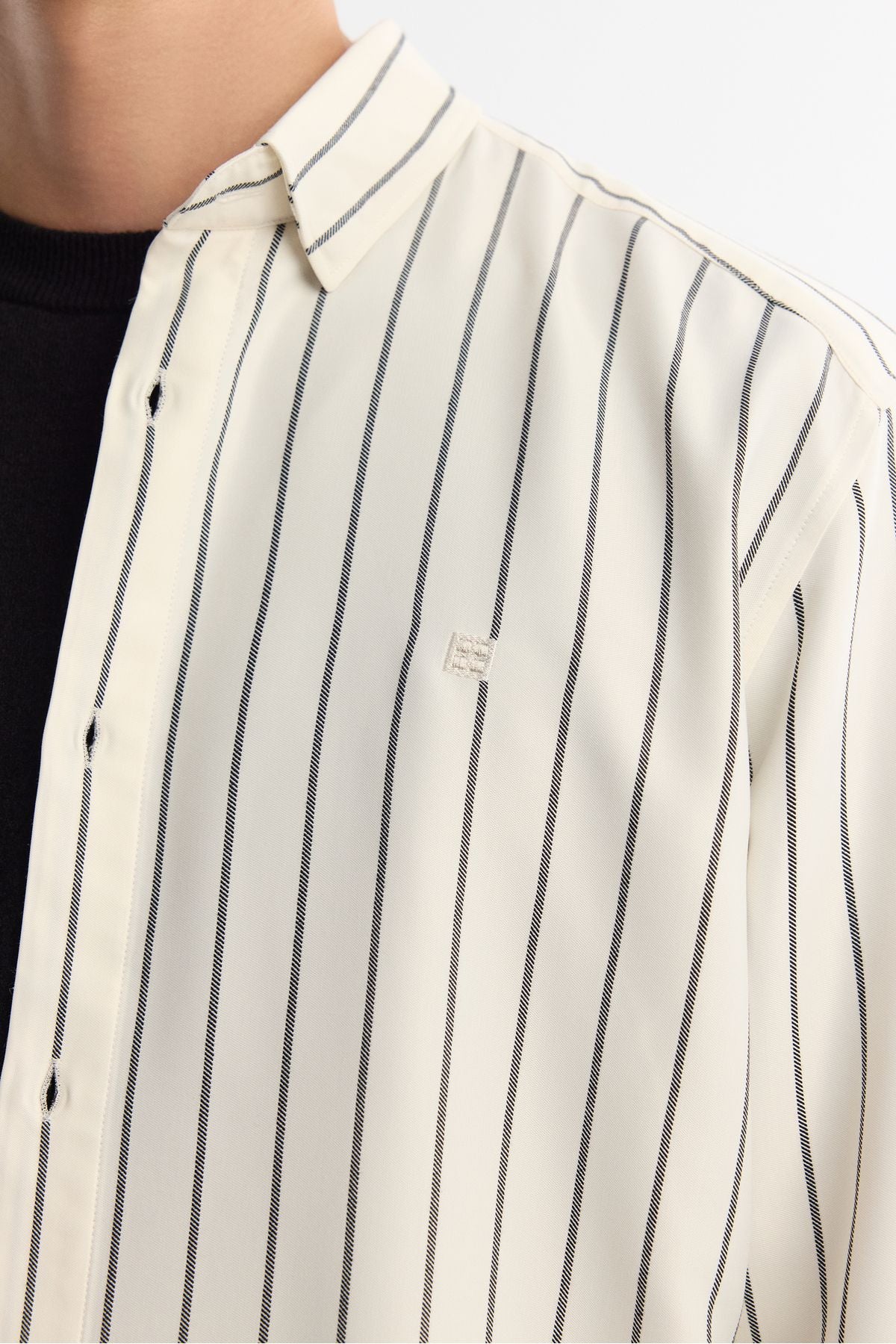 Male White British collar striped rayon shirt A42Y2051