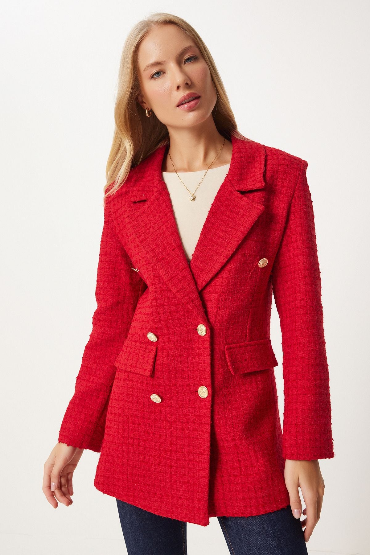 WOMEN'S RED button Blazer Tüvit Jacket WF00004