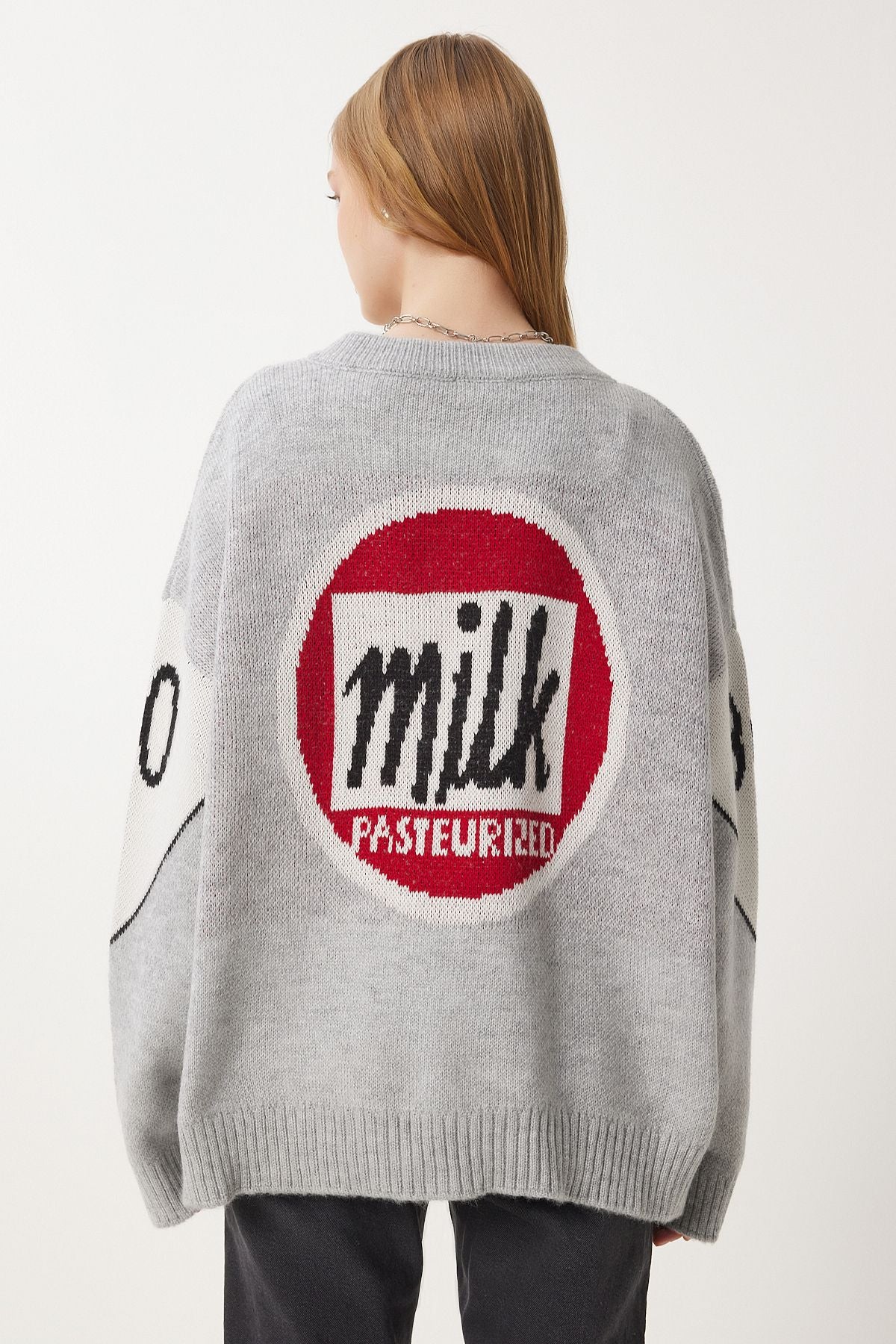 Women's Gray slogan knitwear jacket cardigan DP00218