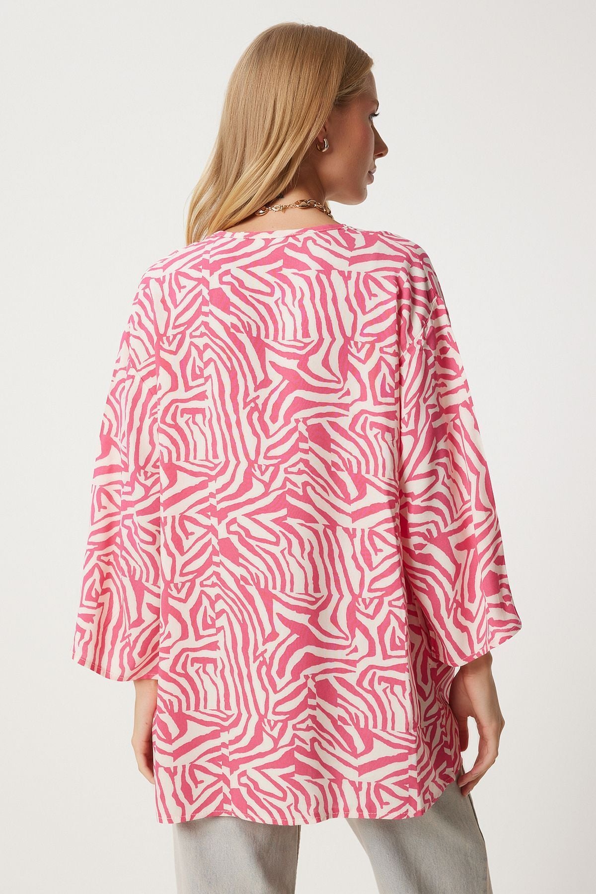 Female Pink Patterned Viscose Kimono EN00615