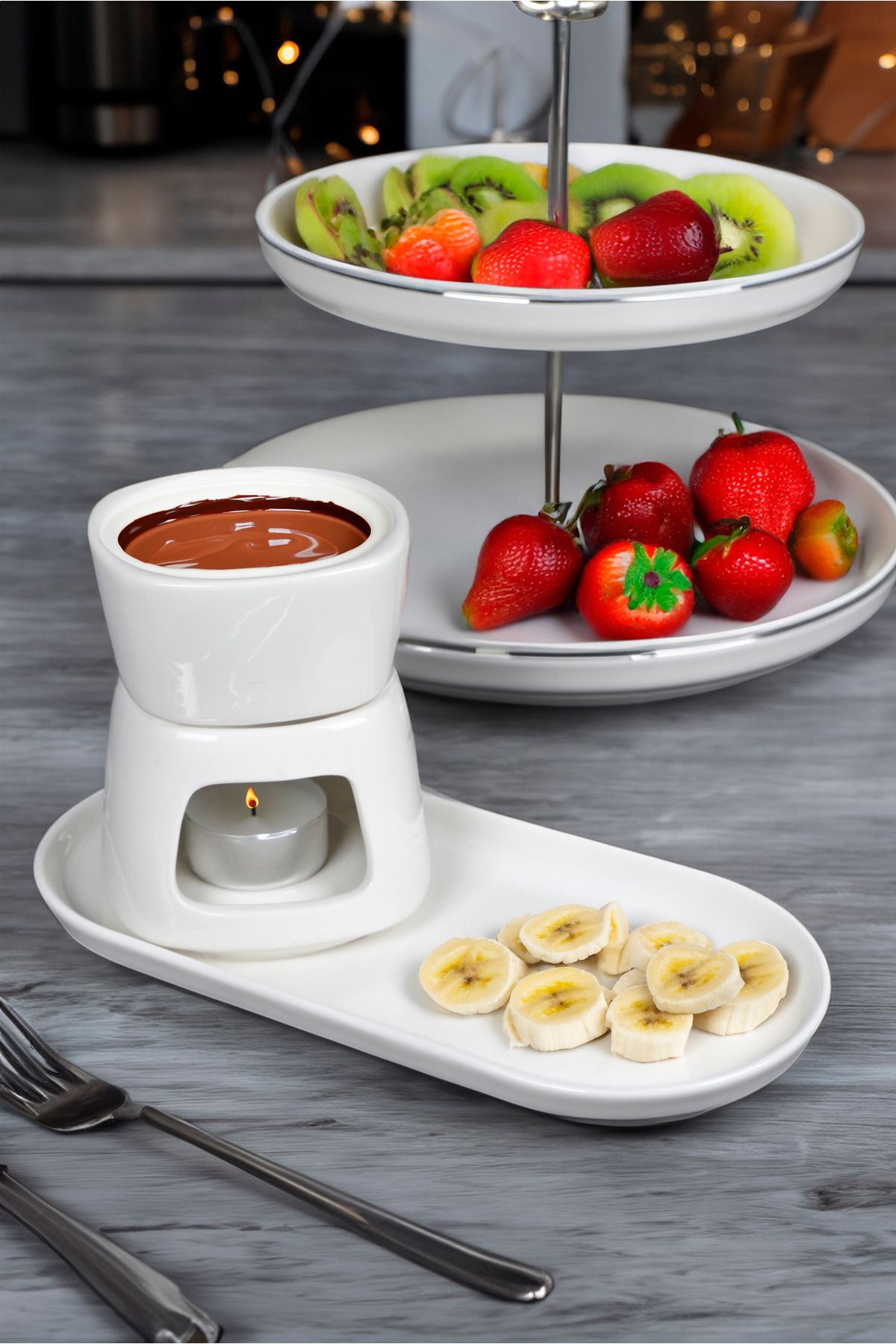 3 Piece Porcelain Fondue Set