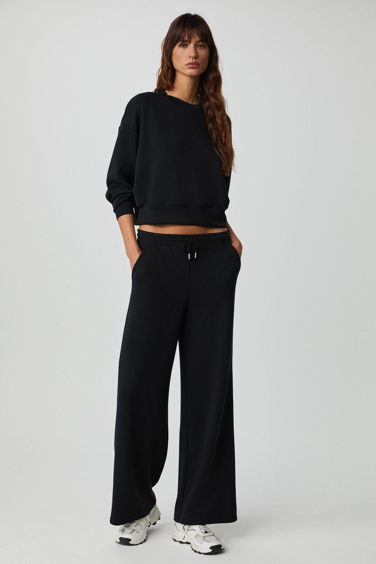 Women Soft Basic Black Tracksuit Set