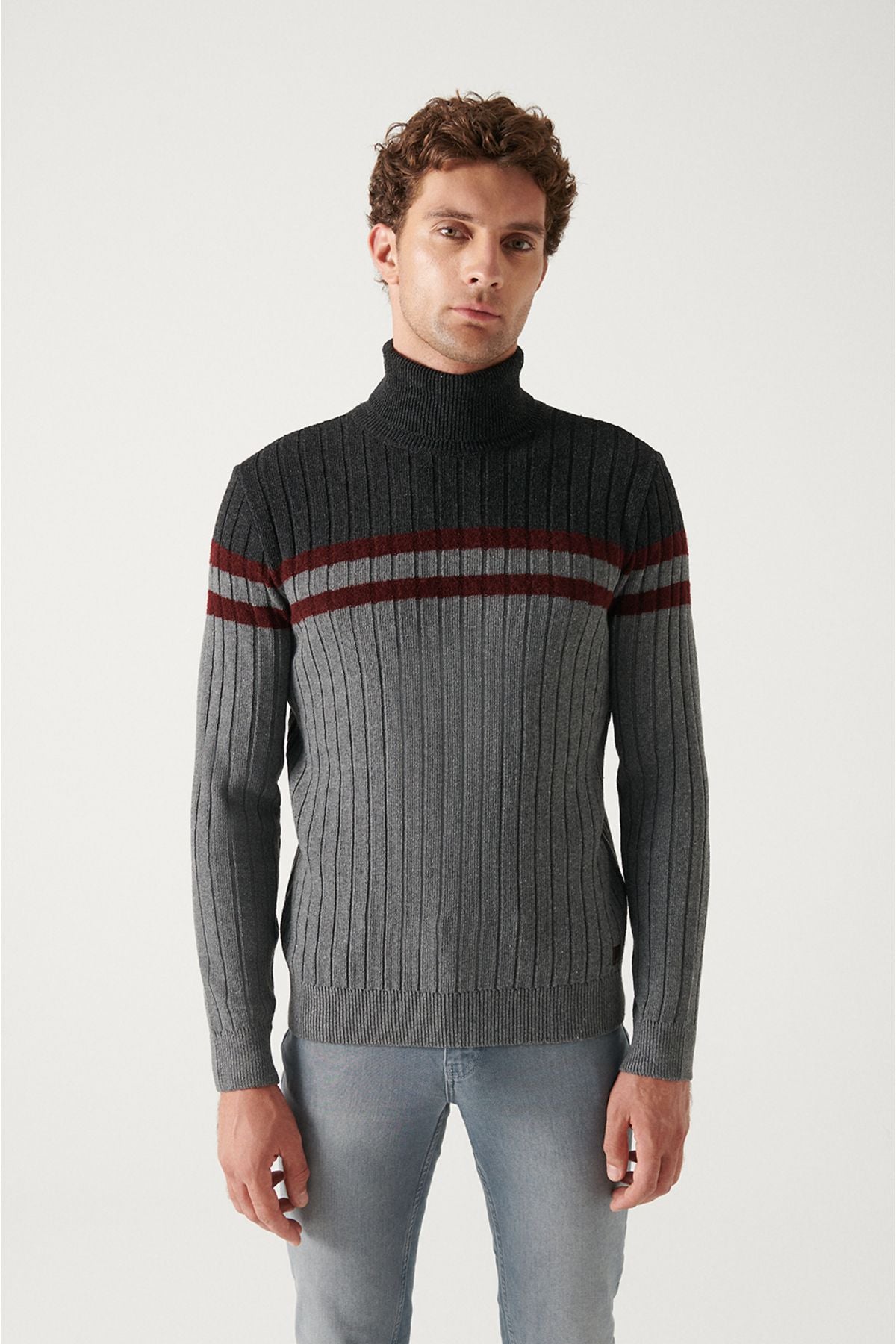 Men's anthracite Full Fisherman Neck Wool Sweater A22y5021