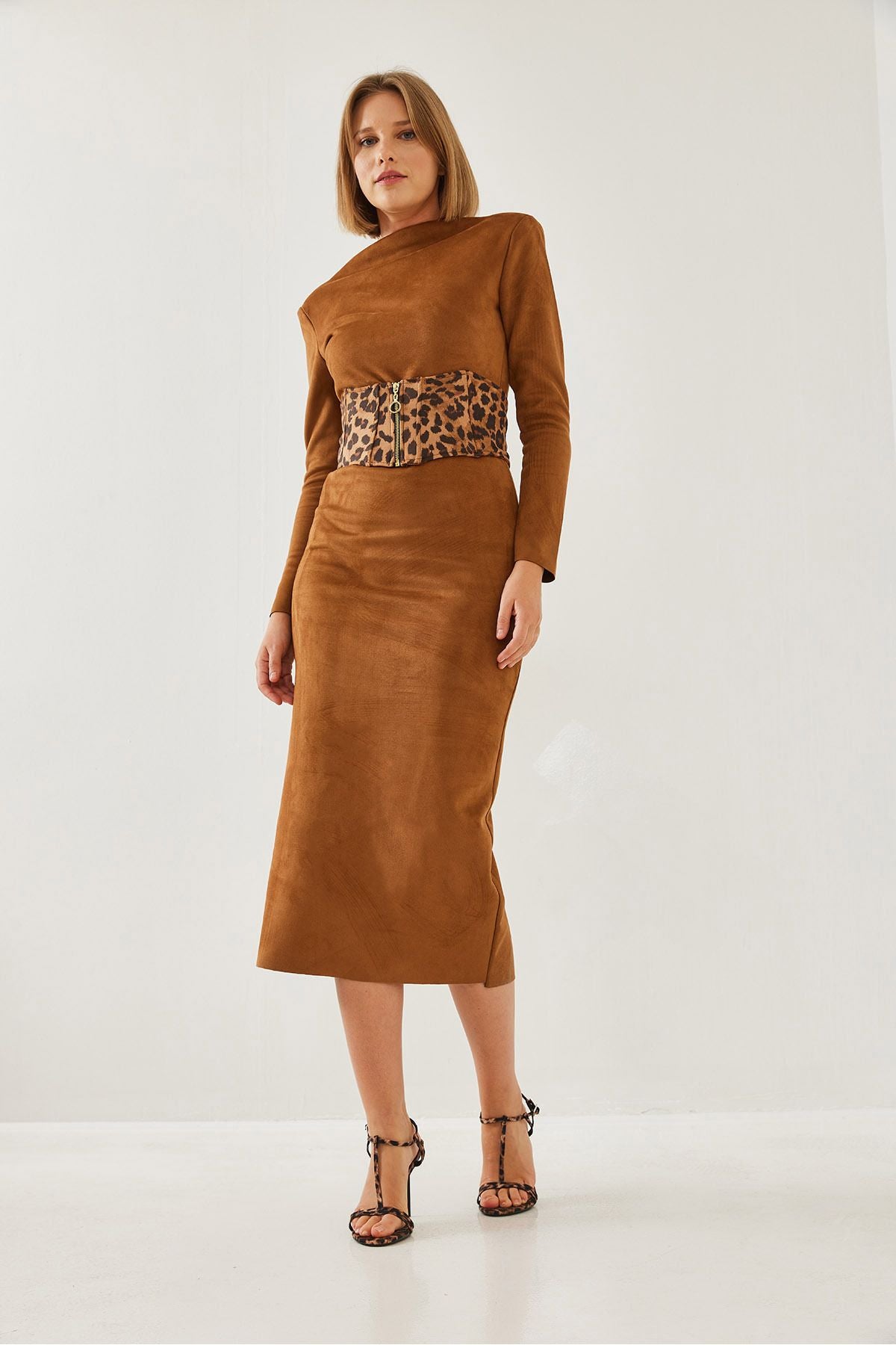 Women's Suede Leopard Arched Dress 4438 60351216