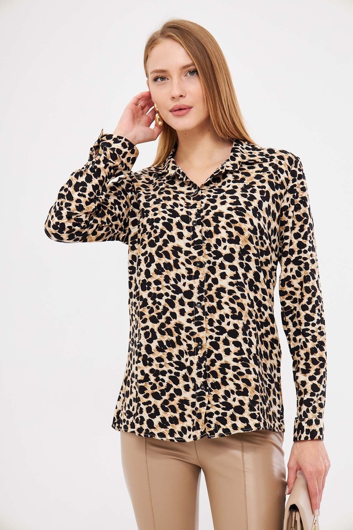 Female Beige Patterned Long Sleeve Shirt ARM-25K001040