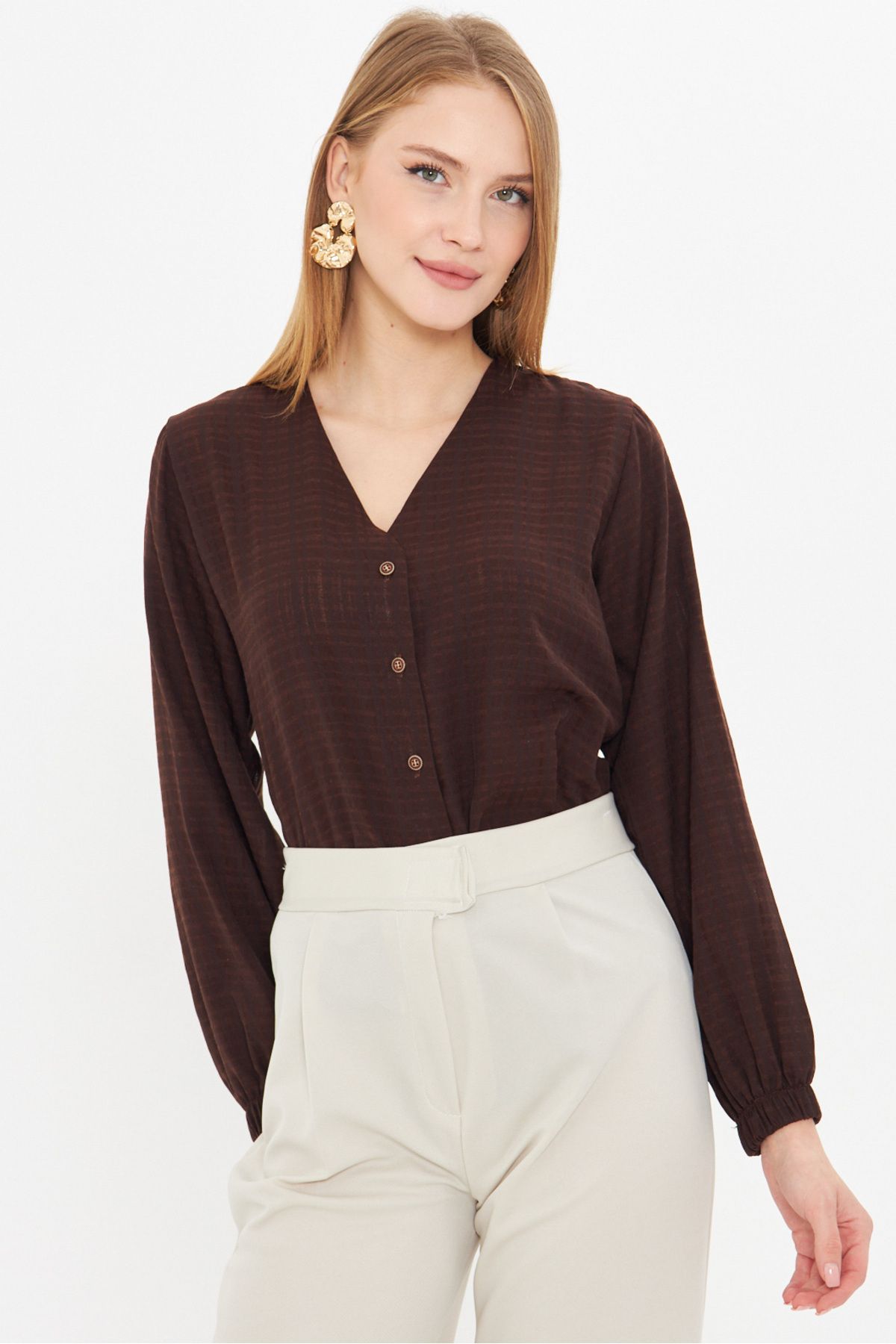 Woman Dark Coffee Arm Tire Bürümcük Shirt ARM-24K001002