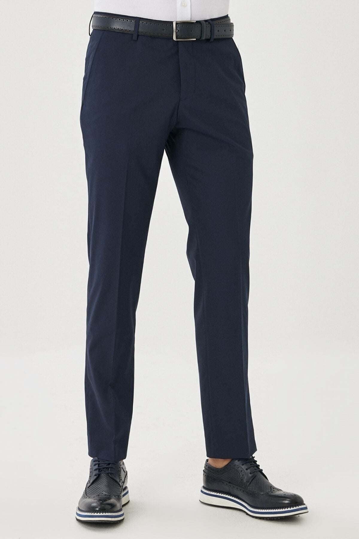 Men's navy blue regular fit comfortable cutting side pocket classic pants