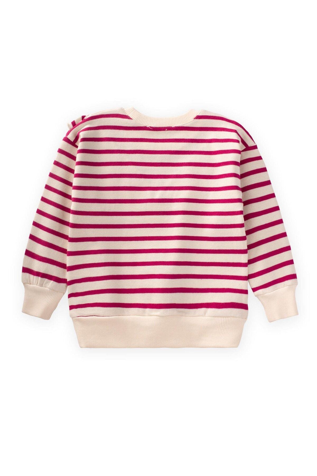 Ruffle detailed striped knitwear girl sweatshirt 1-8 age fuchsia