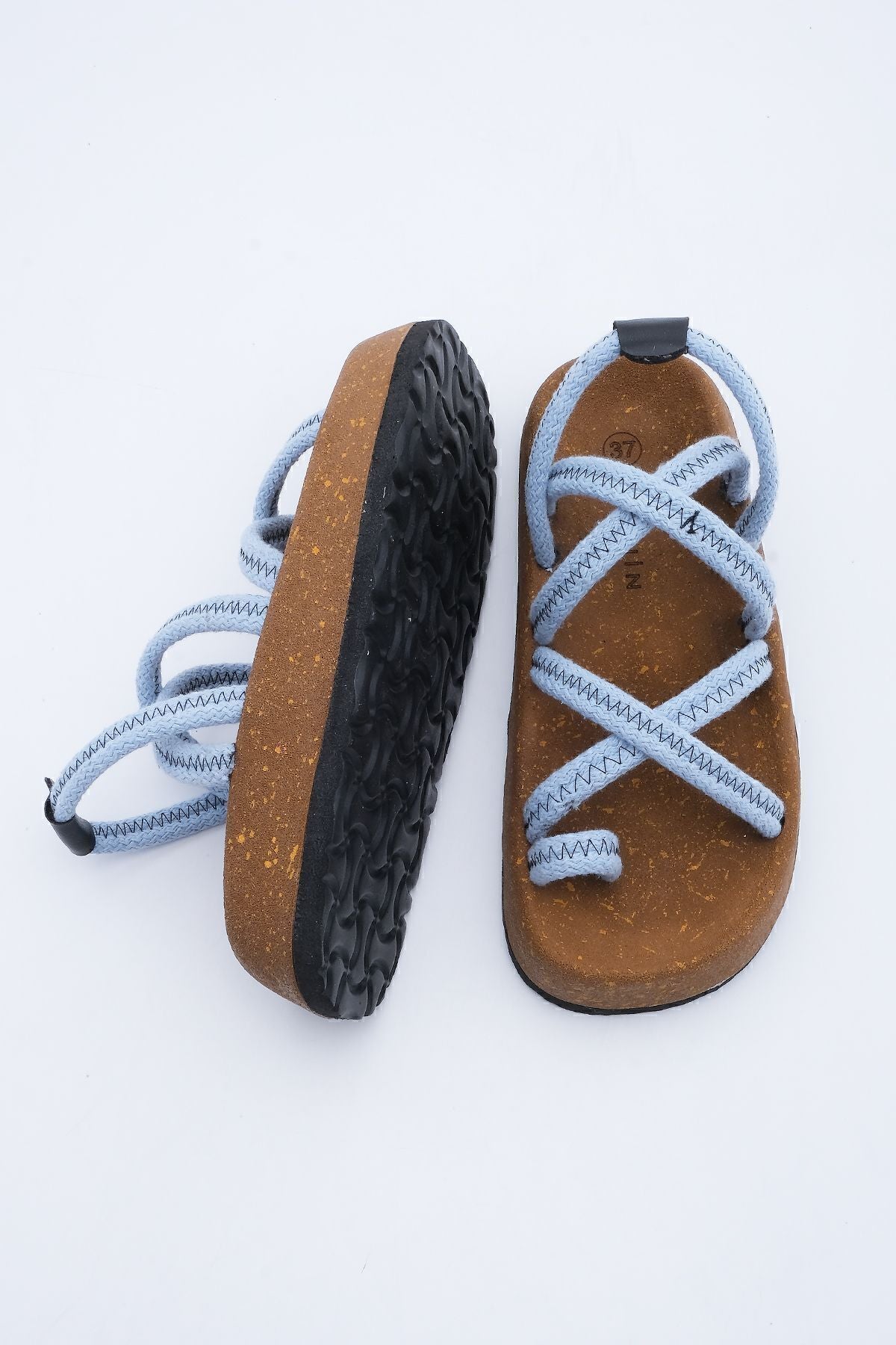 Female mushroom base patterned cotton rope flip -flops cross band daily sandals