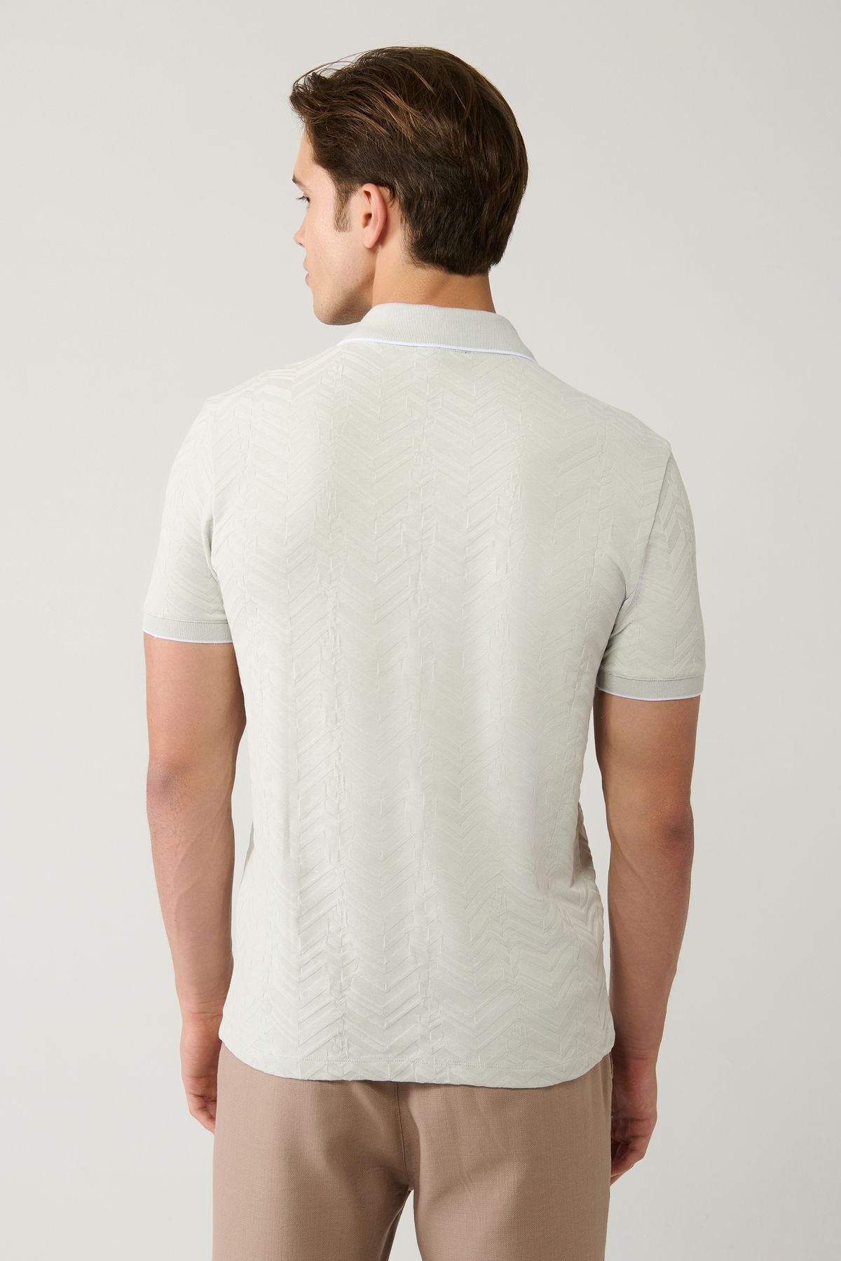 Erkek Gri %100 Pamuk 3 Düğmeli Jakarlı Polo Yaka T-shirt A41y1147