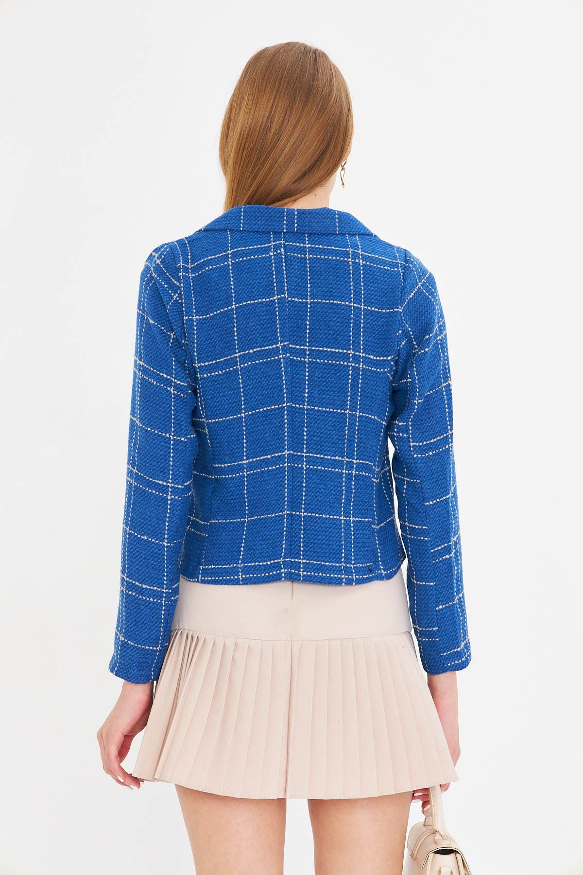 Female Saks-Bej Krovazer collar Tüvit Crop jacket ARM-24K001014