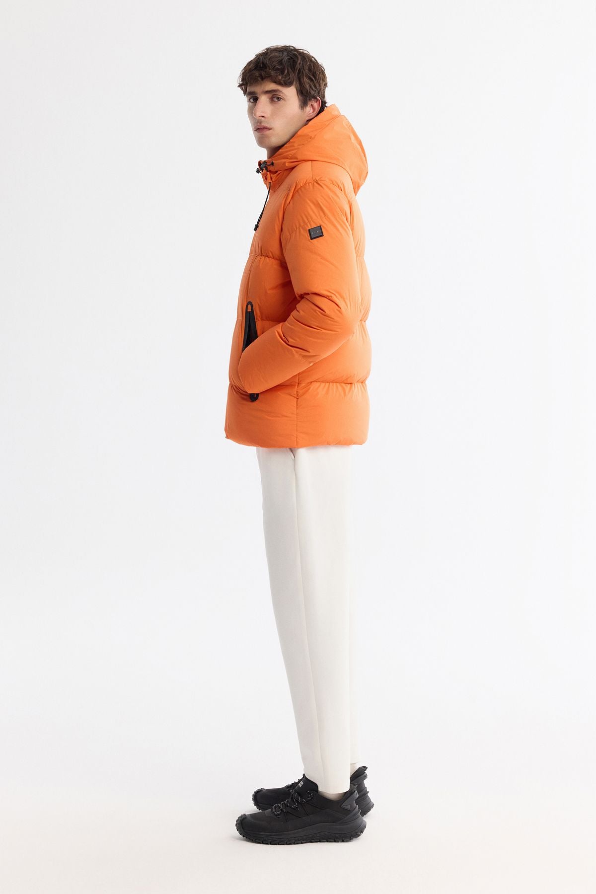 Men's Orange Hooded Water Protector Windproof Inflatable Coat B006046