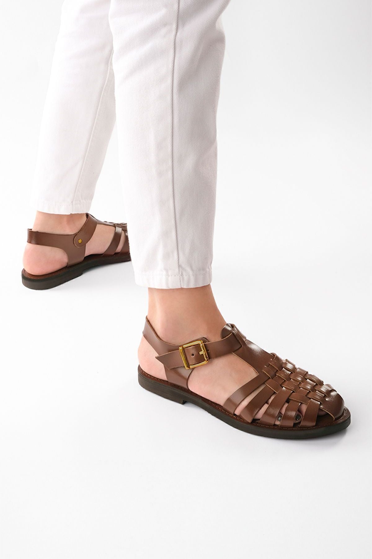 Woman Genuine Leather Light Eva Base Daily Sandals Kesva Taba