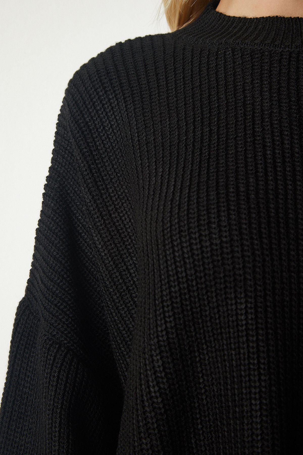 Woman Black Oversize Basic Knitwear Sweater MX00126