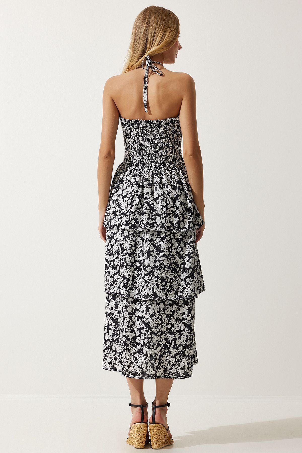 Female Black Flower Flower Summer Viscose Dress UB00226